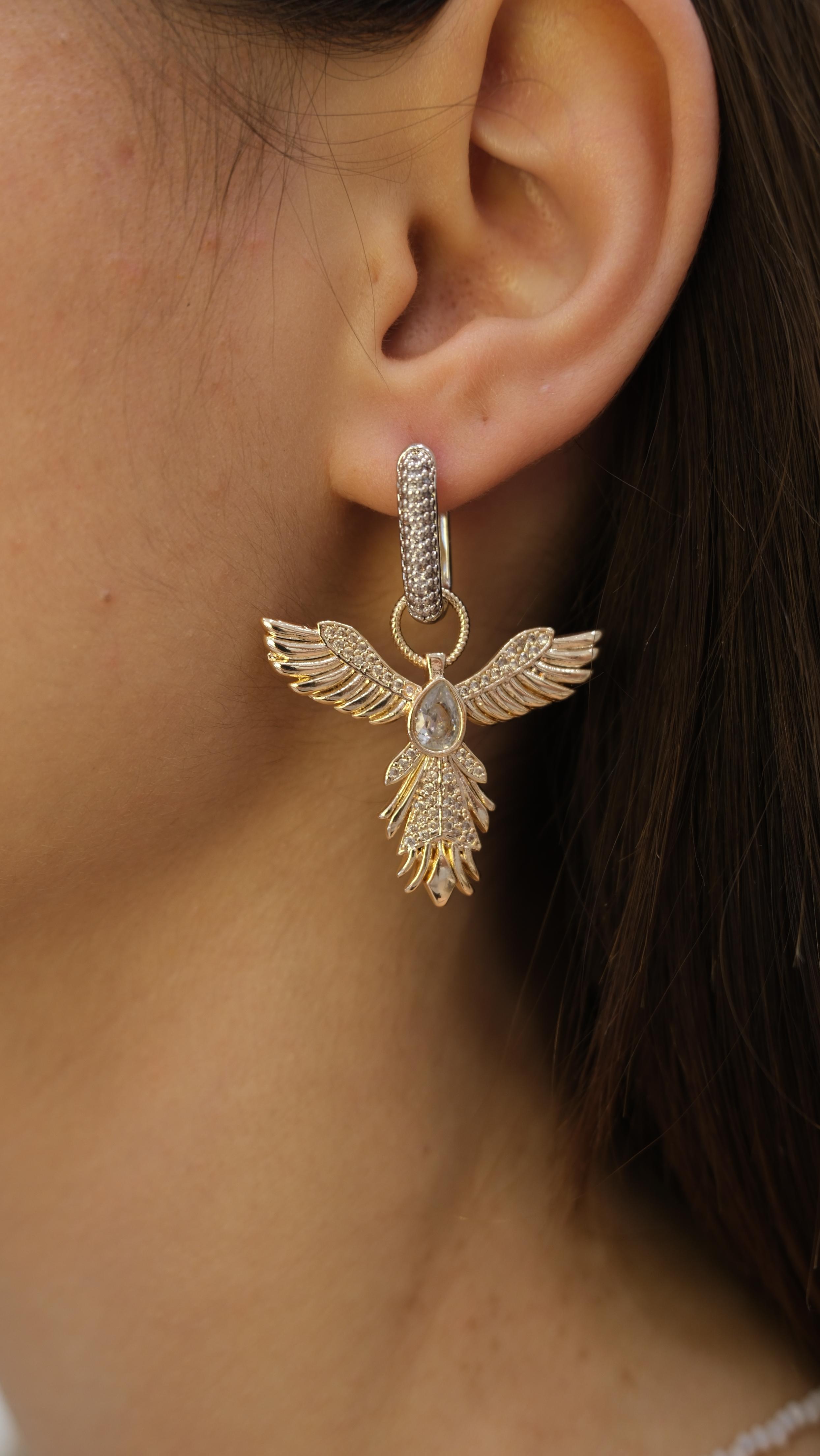 Gold Silver Zirkon Taş Anka Kuşu Tasarım Küpe