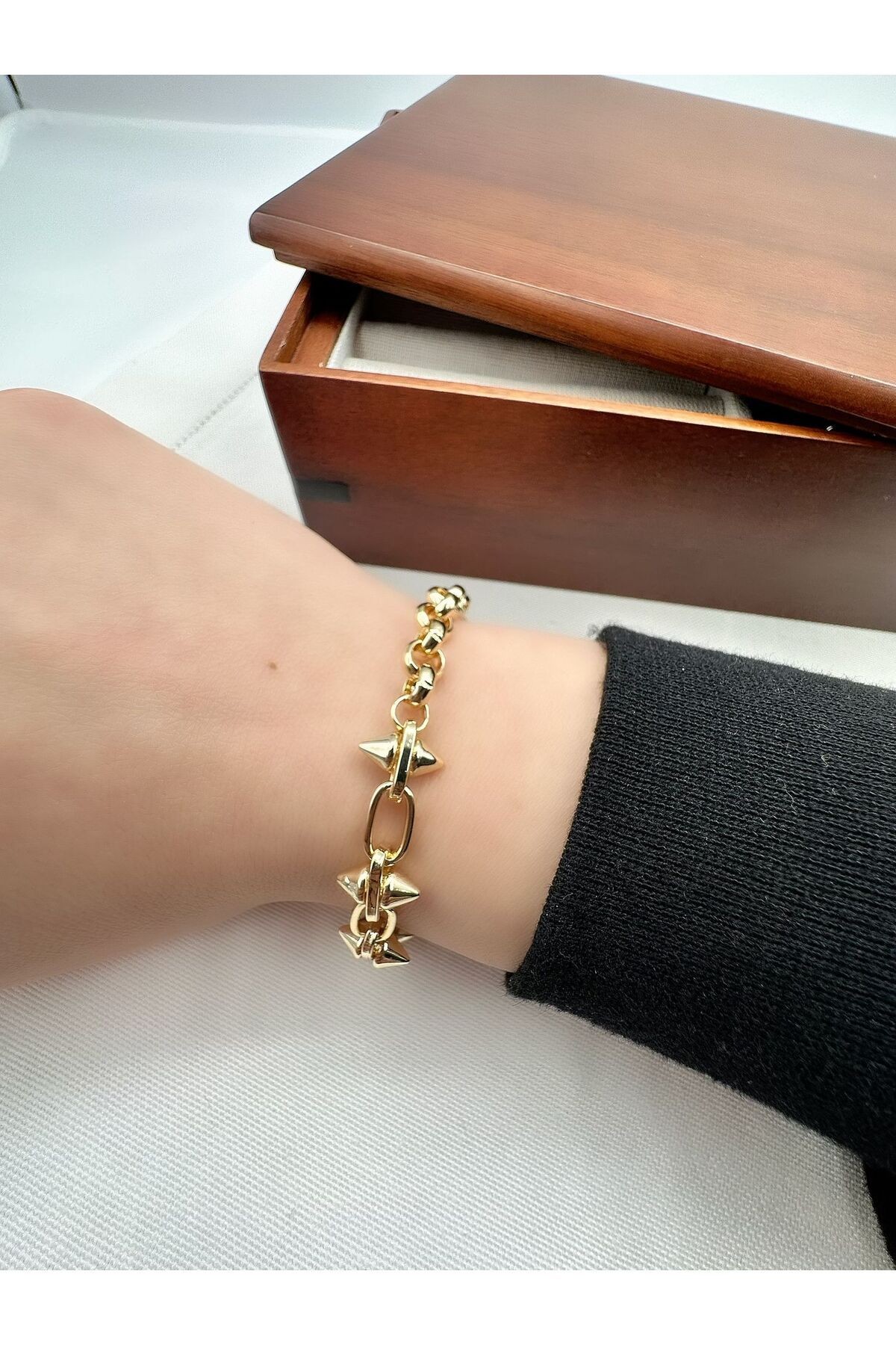 Gold 14k Kaplama Zımba Model Zincir Bileklik