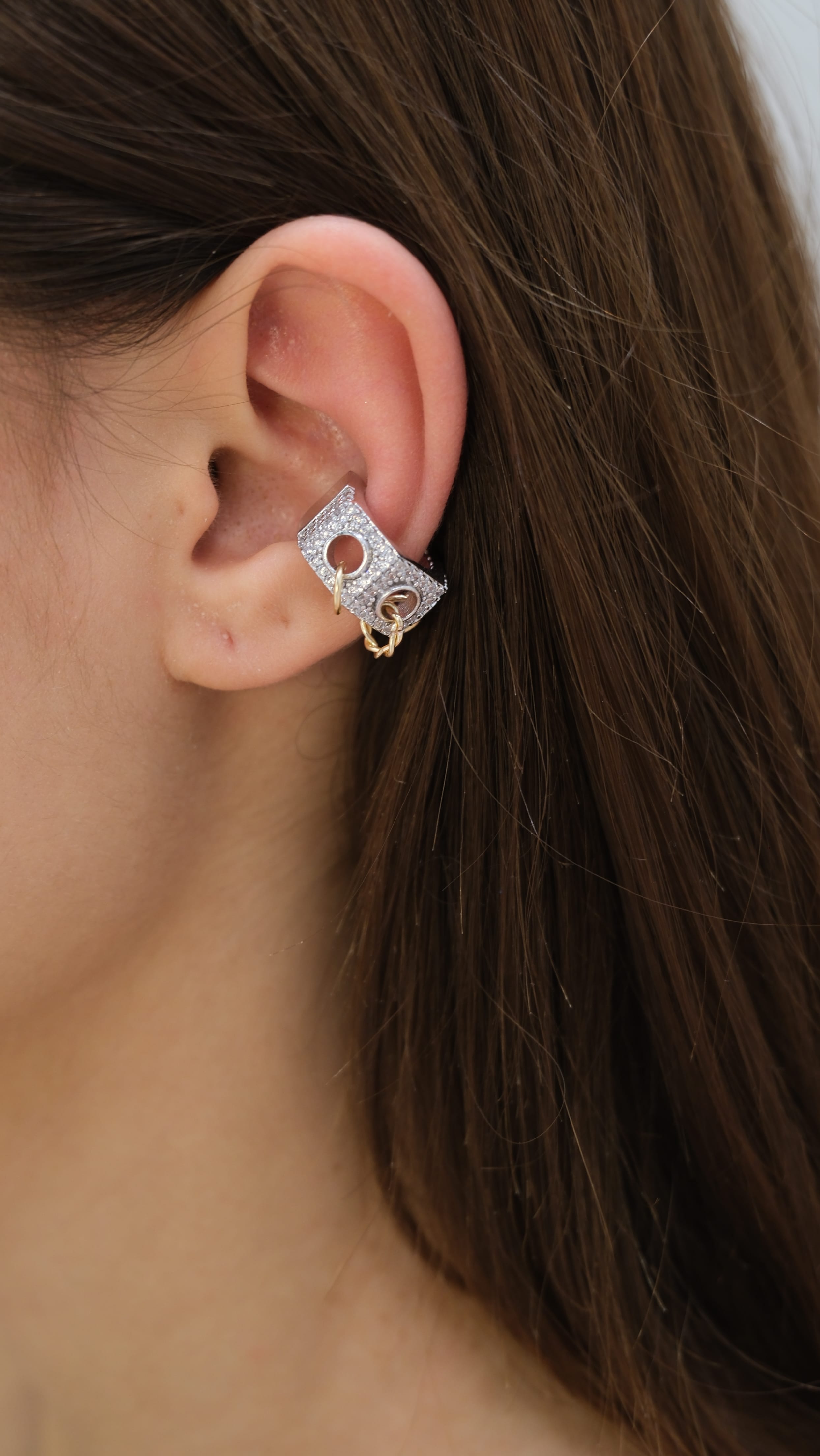 Silver Zirkon Taş Halka Tasarım Earcuff Kıkırdak Küpe