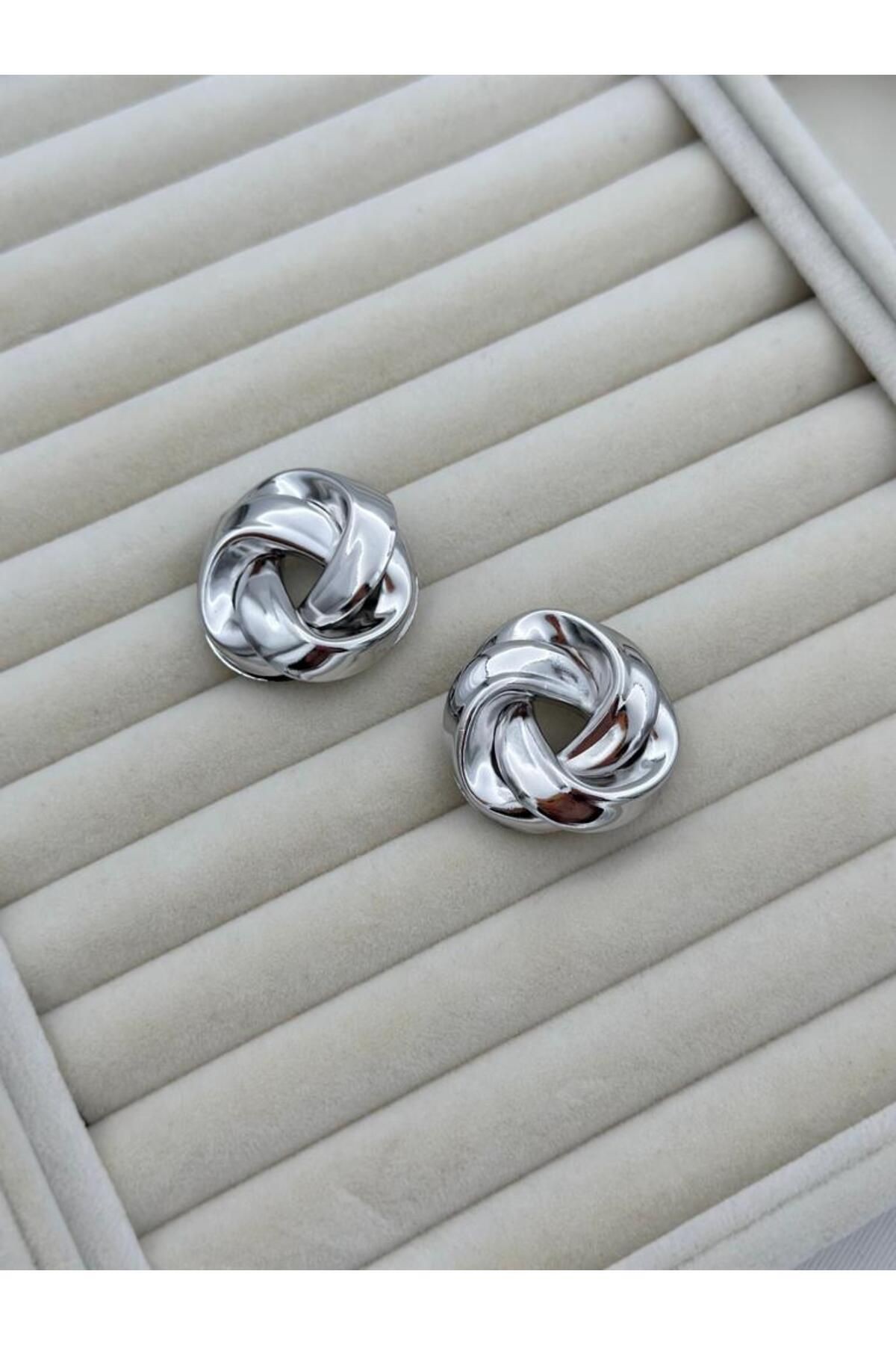 Özel Seri Gold Silver Sarmal Bombeli Trend Küpe