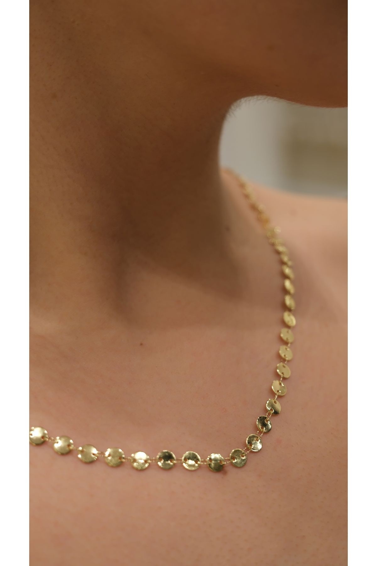 Gold Yuvarlak Pul Zincir Özel Seri 14k Kolye