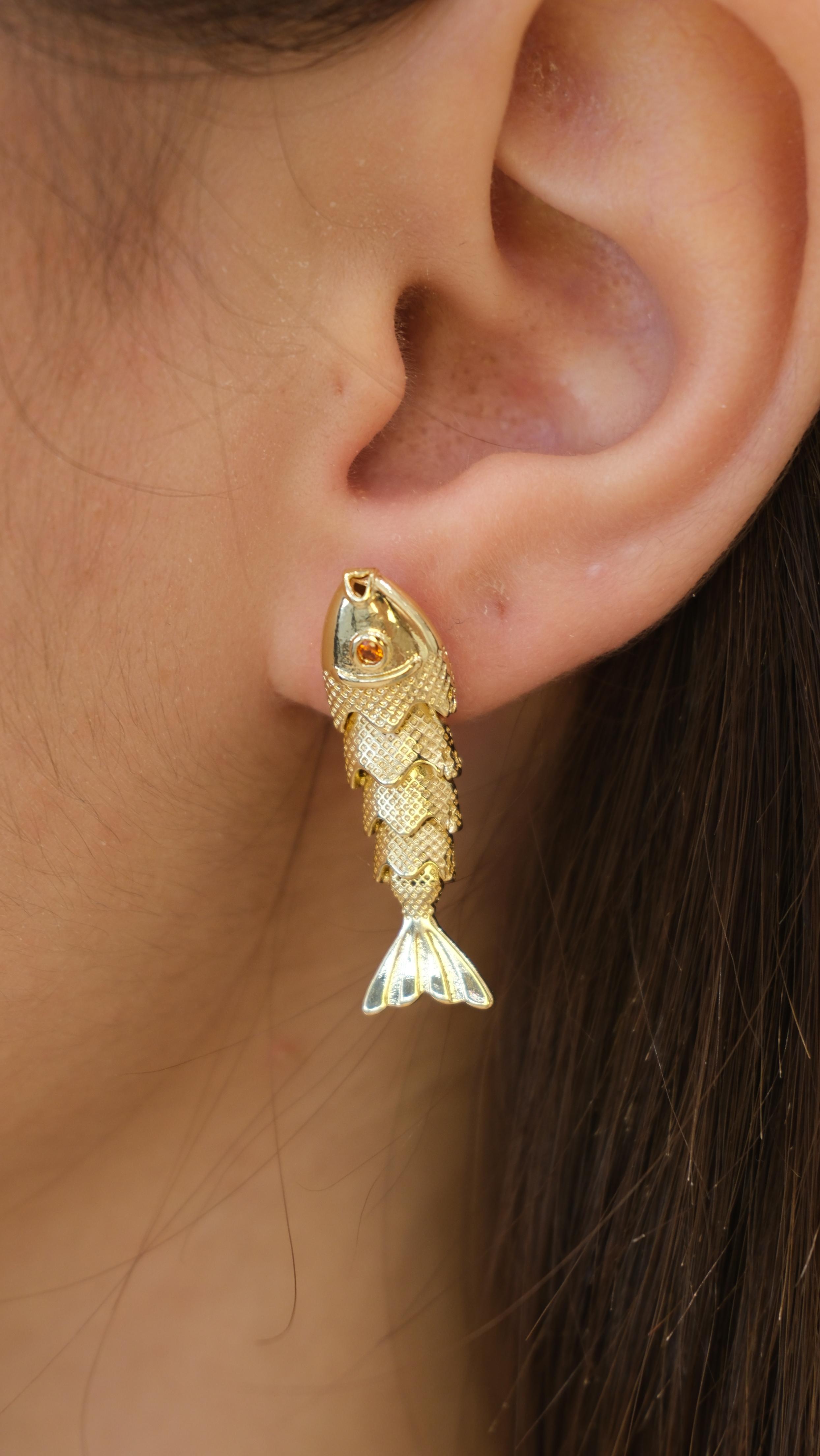 Gold Balık Figür Küpe