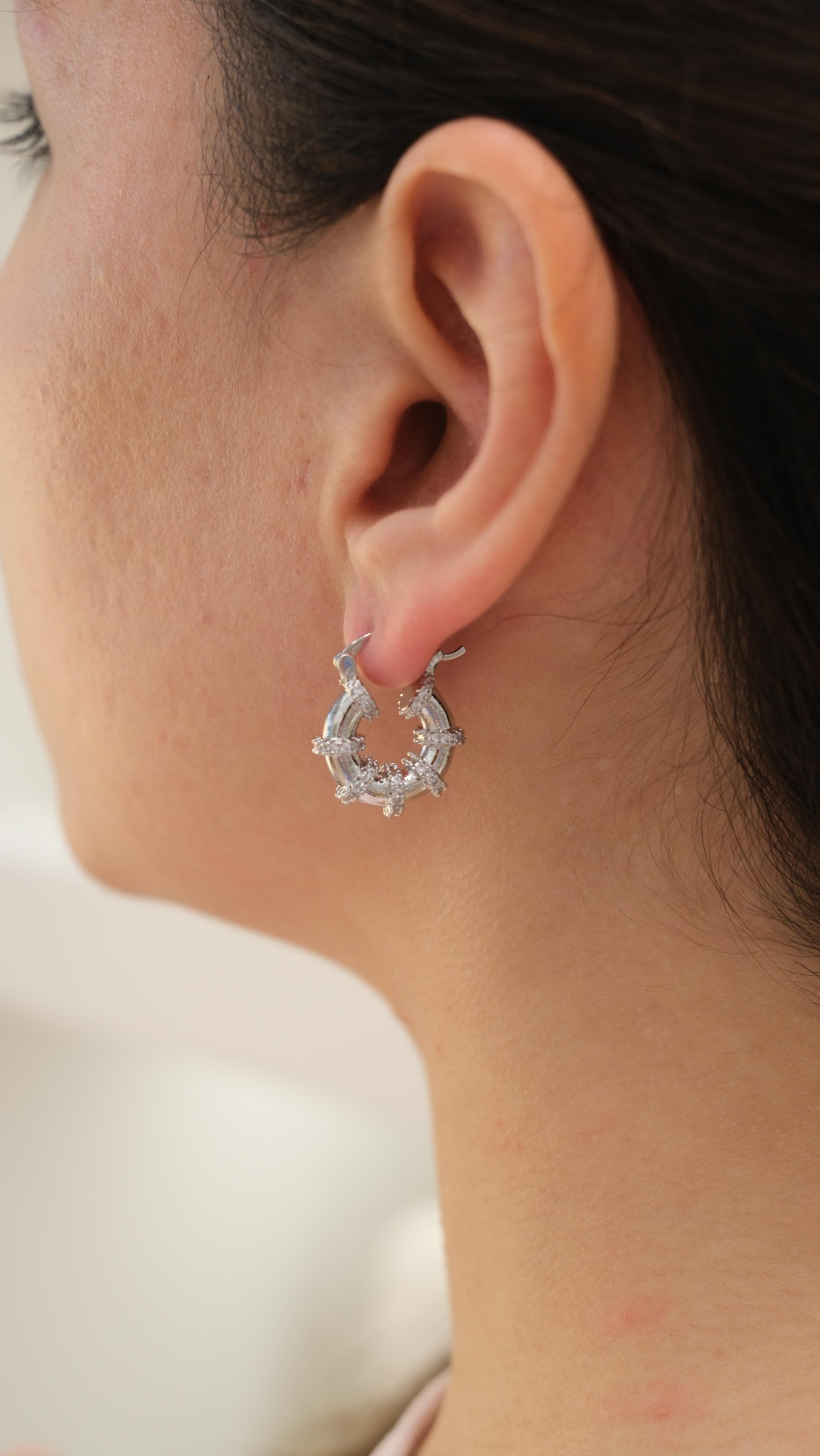 Silver Zirkon Taş Detaylı Mini Halka Küpe