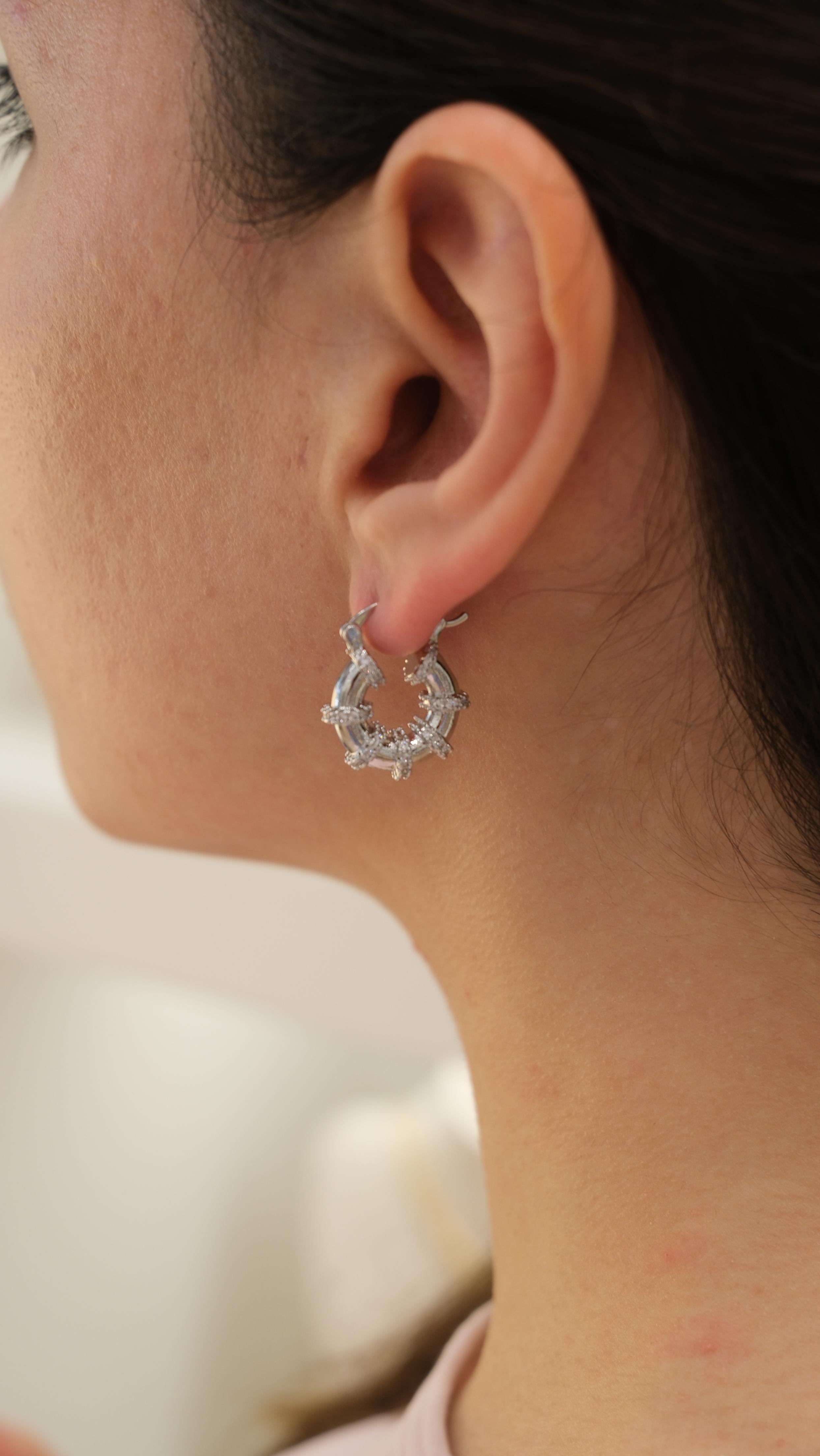 Silver Zirkon Taş Detaylı Mini Halka Küpe