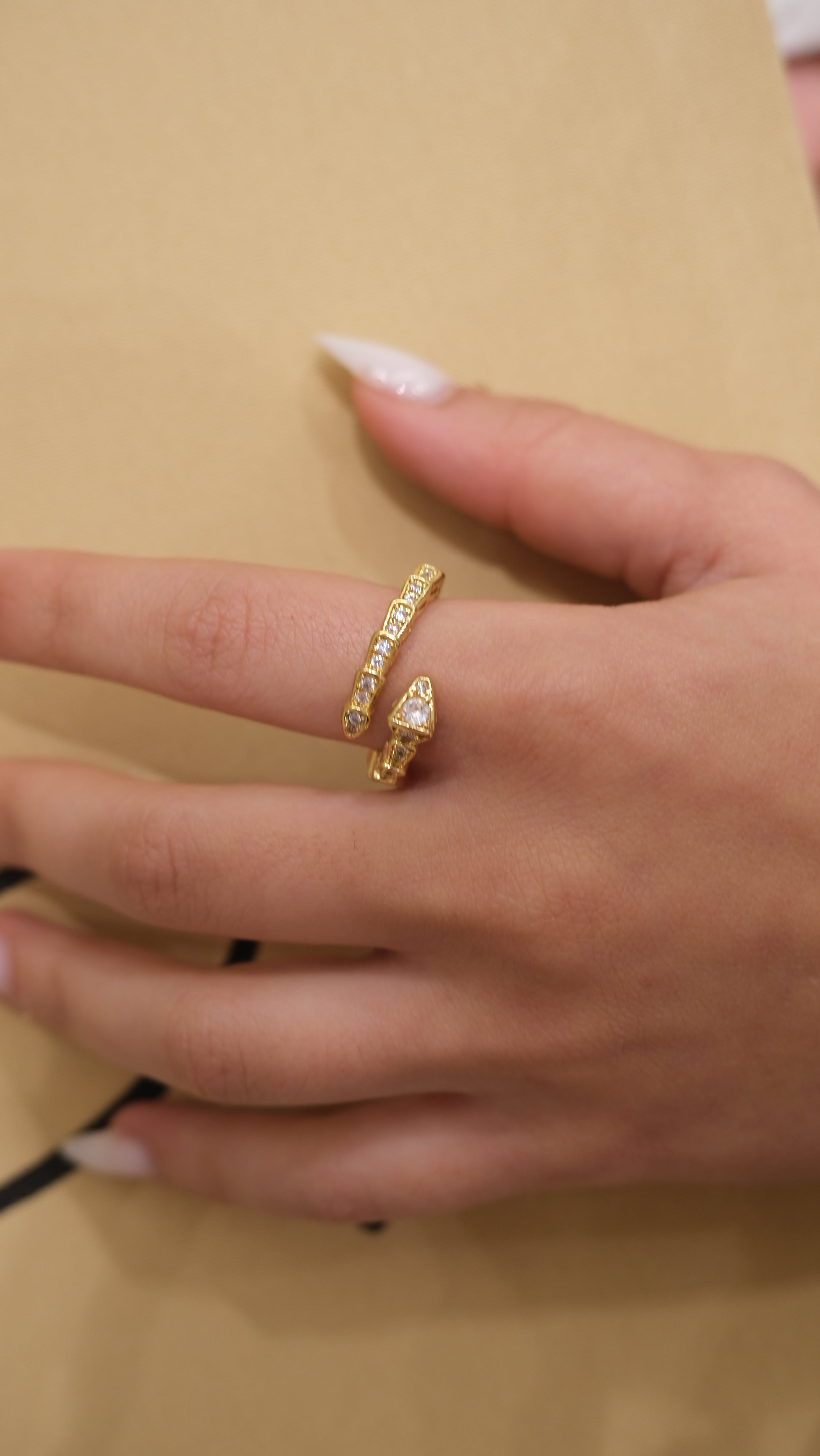 Yılan Model Zirkon Taş Ayarlanabilir Yüzük - Gold