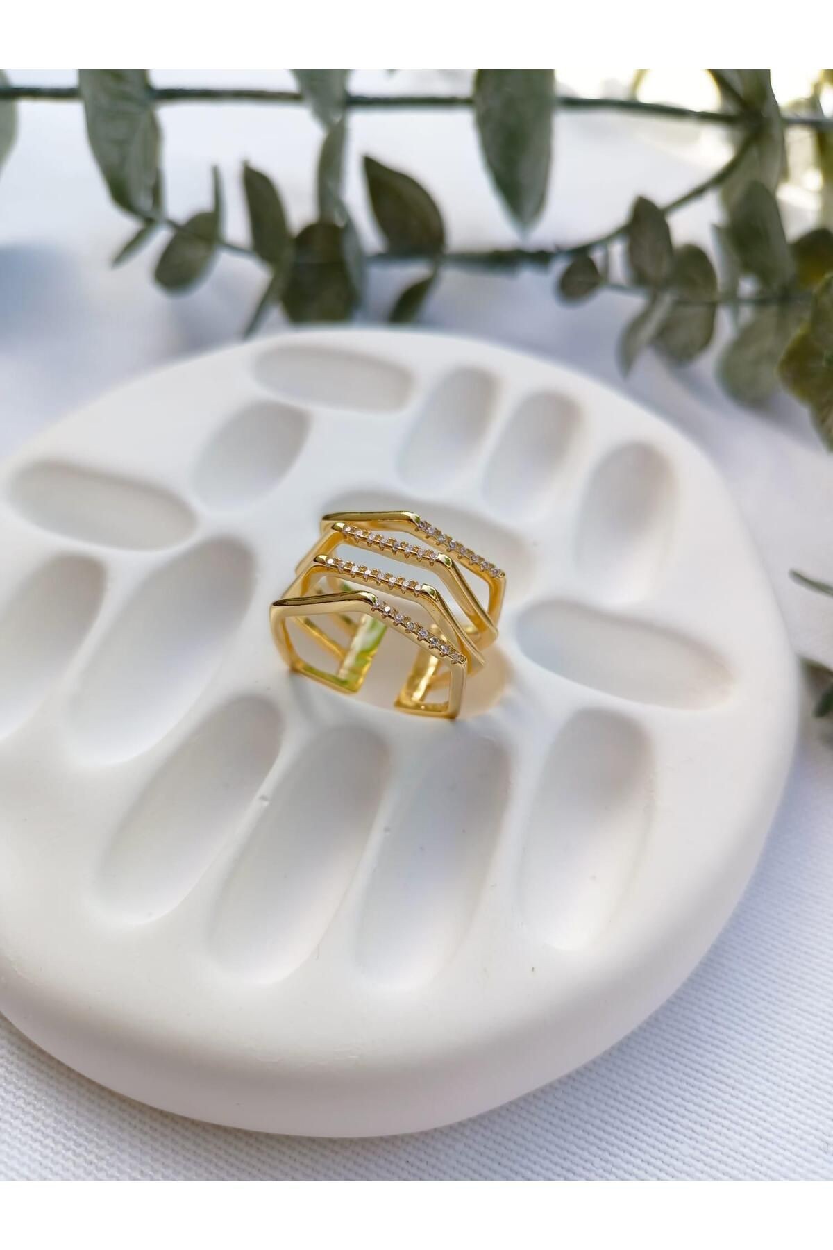 Gold Zirkon Taş Zigzag Çoklu Görünüm Yüzük