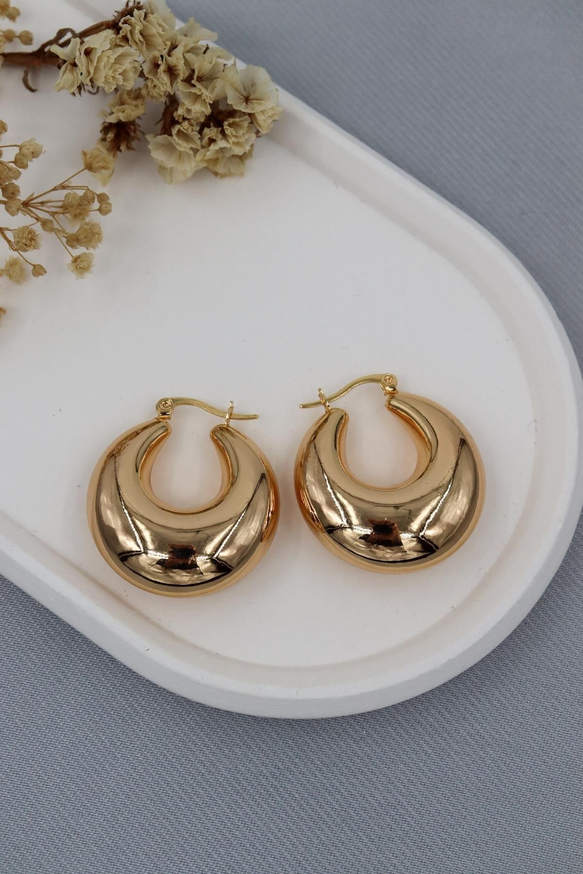 Gold Silver Özel Seri Pirinç Kaplama Bombeli Boru Plaka Halka Küpe