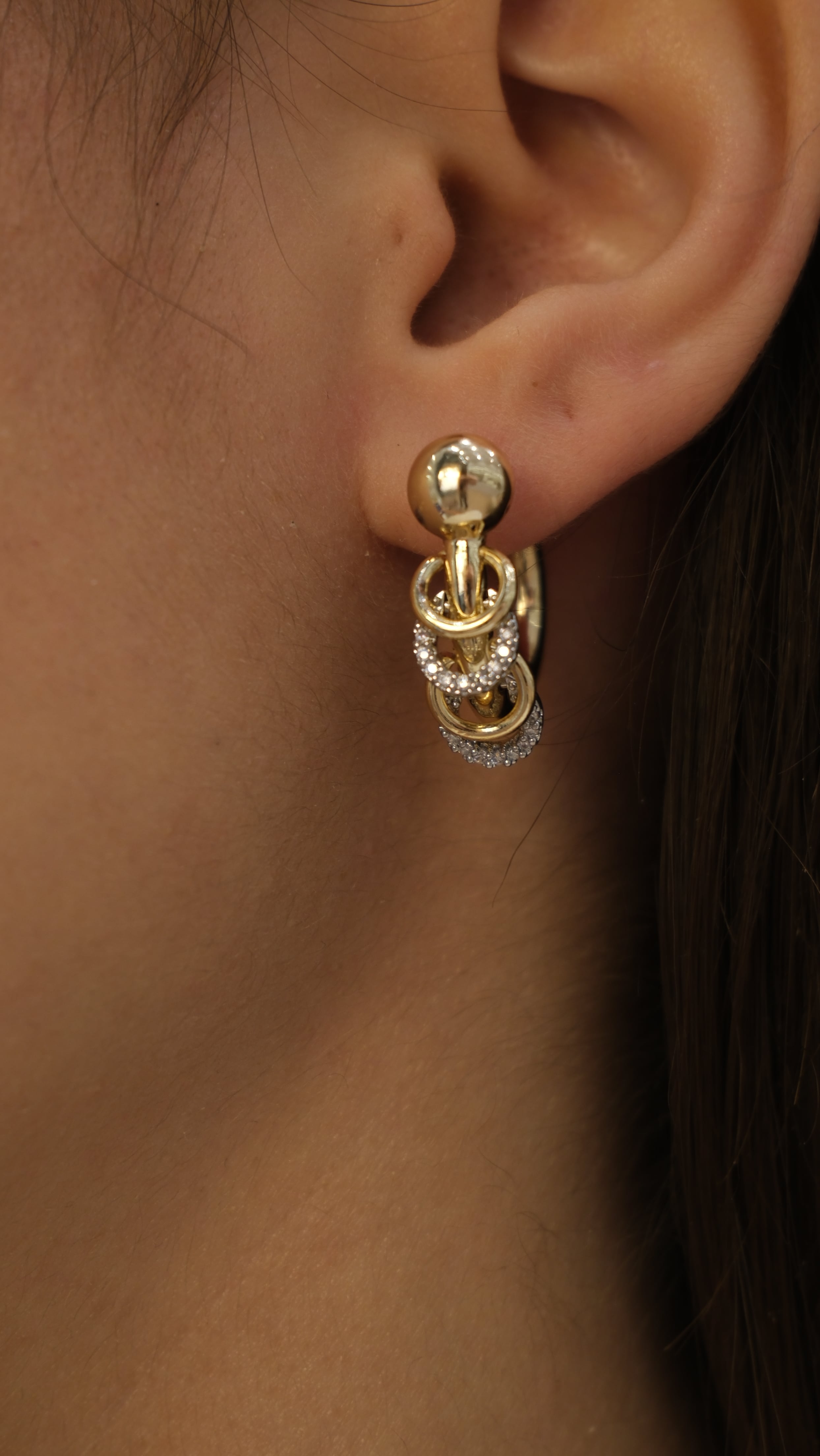 Gold Zirkon Taş Halka Tasarım Küpe