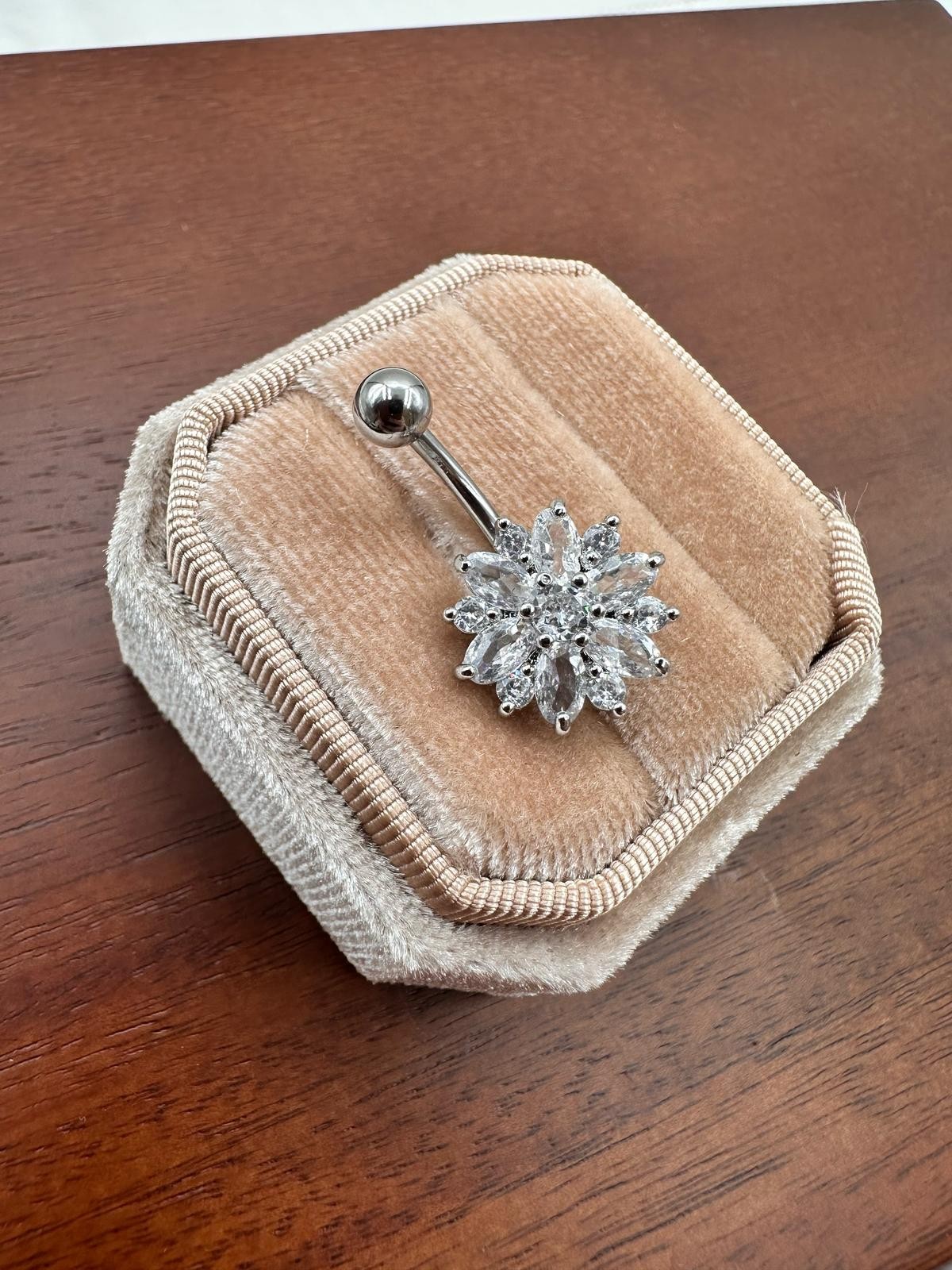 Silver Zirkon Taş Çiçek Figür Göbek Piercing