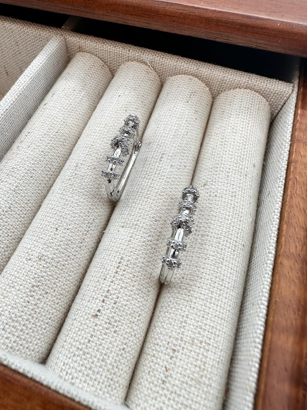 Silver Zirkon Taş Dikdörtgen Halka Küpe