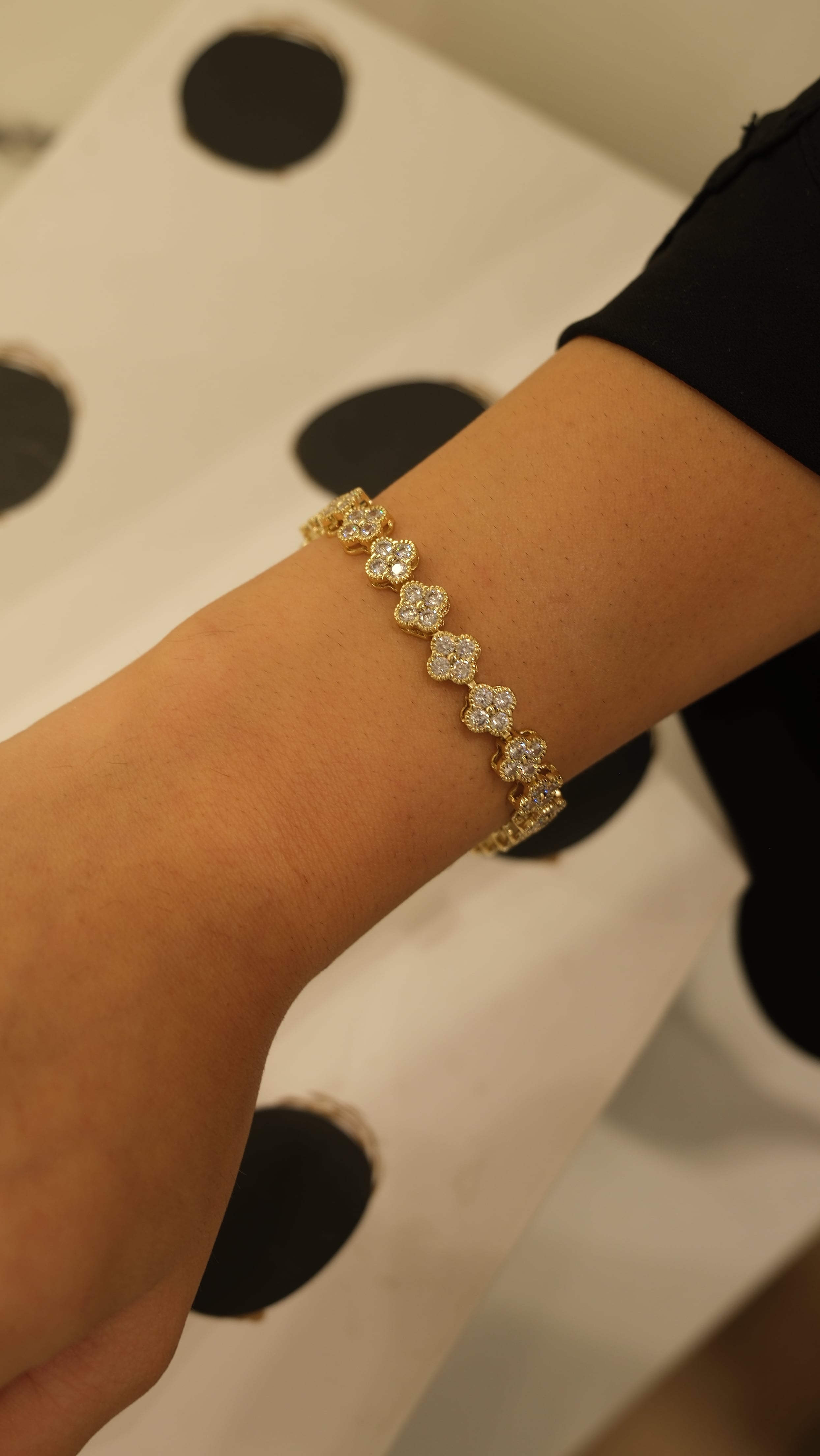 Gold 14k XP Full Zirkon Taş Yonca Bileklik