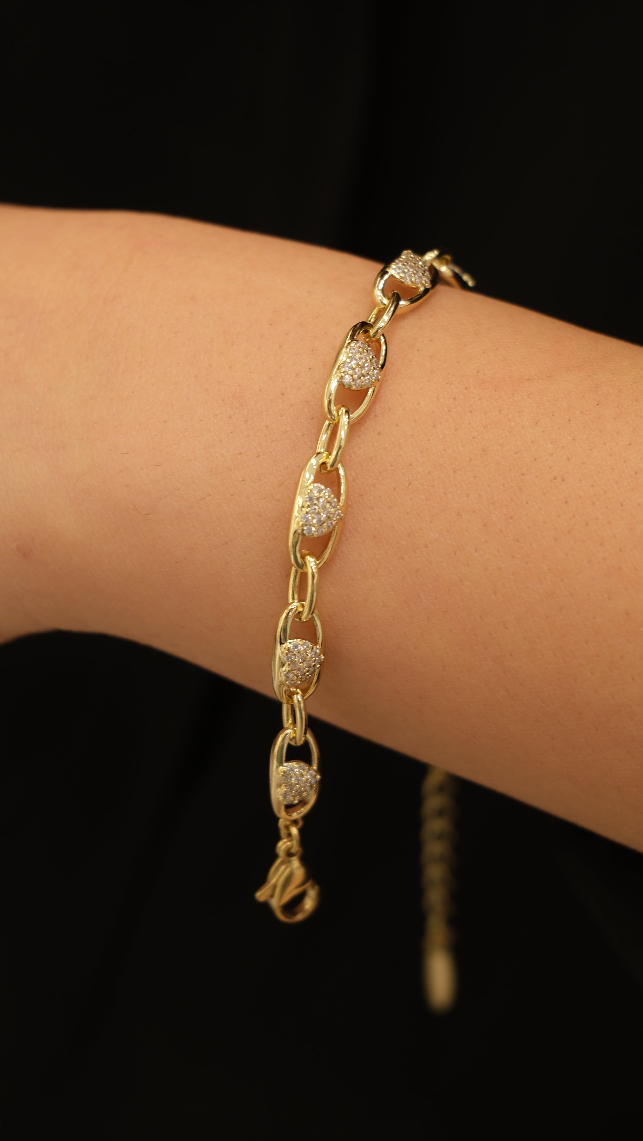 Gold 14k XP Oval Zincir Kalp Detay Bileklik