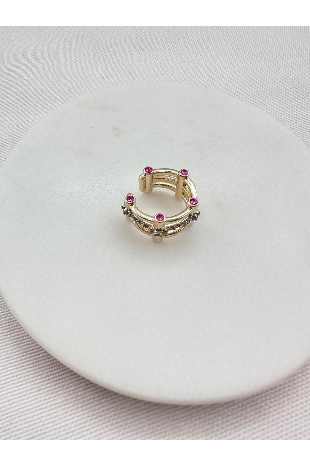 Gold Bordo Detay Marka Earcuff Kıkırdak Küpe
