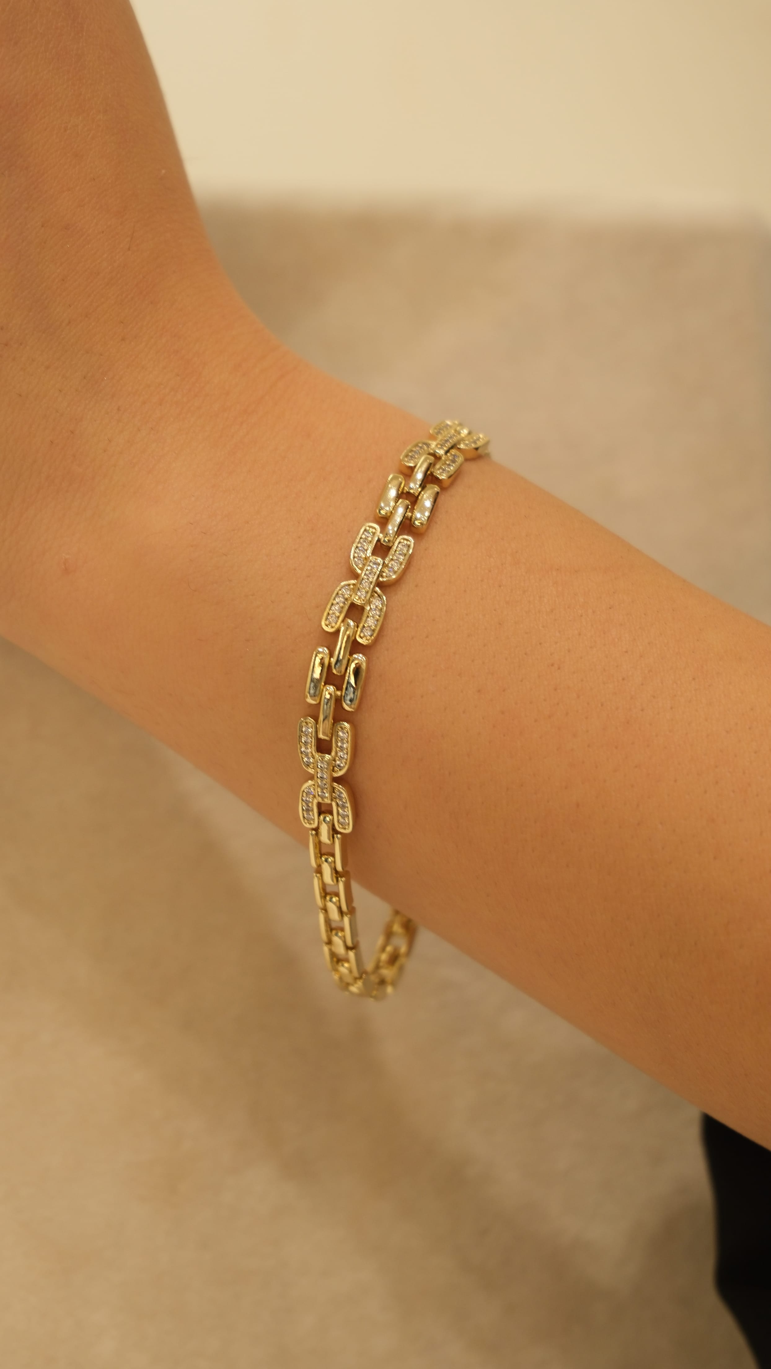 Gold 14K XP Kordon Figür Zirkon Taş Bileklik