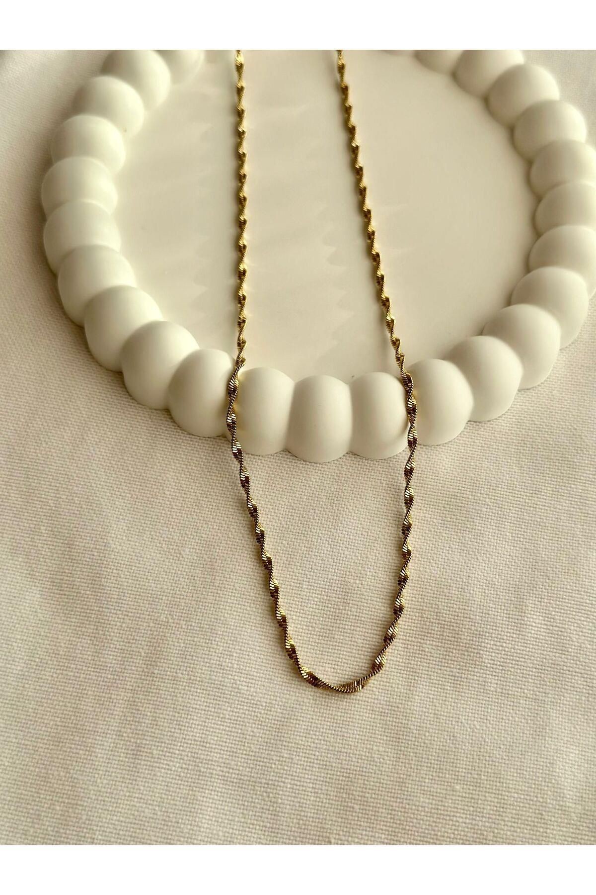 Gold Burgulu Model ÇELİK Kararmayan 60cm Kolye