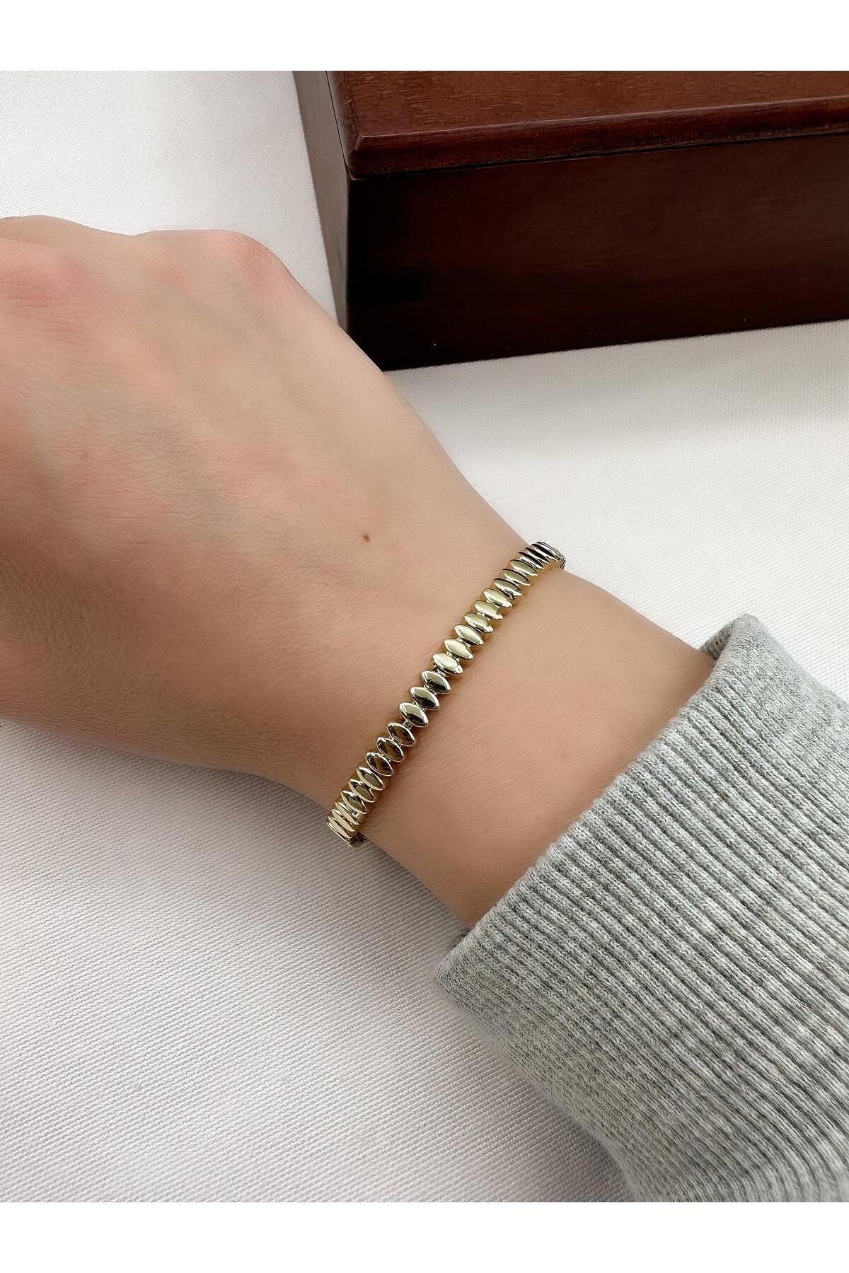 Gold Elips Mini Badem 14k Çelik Bileklik
