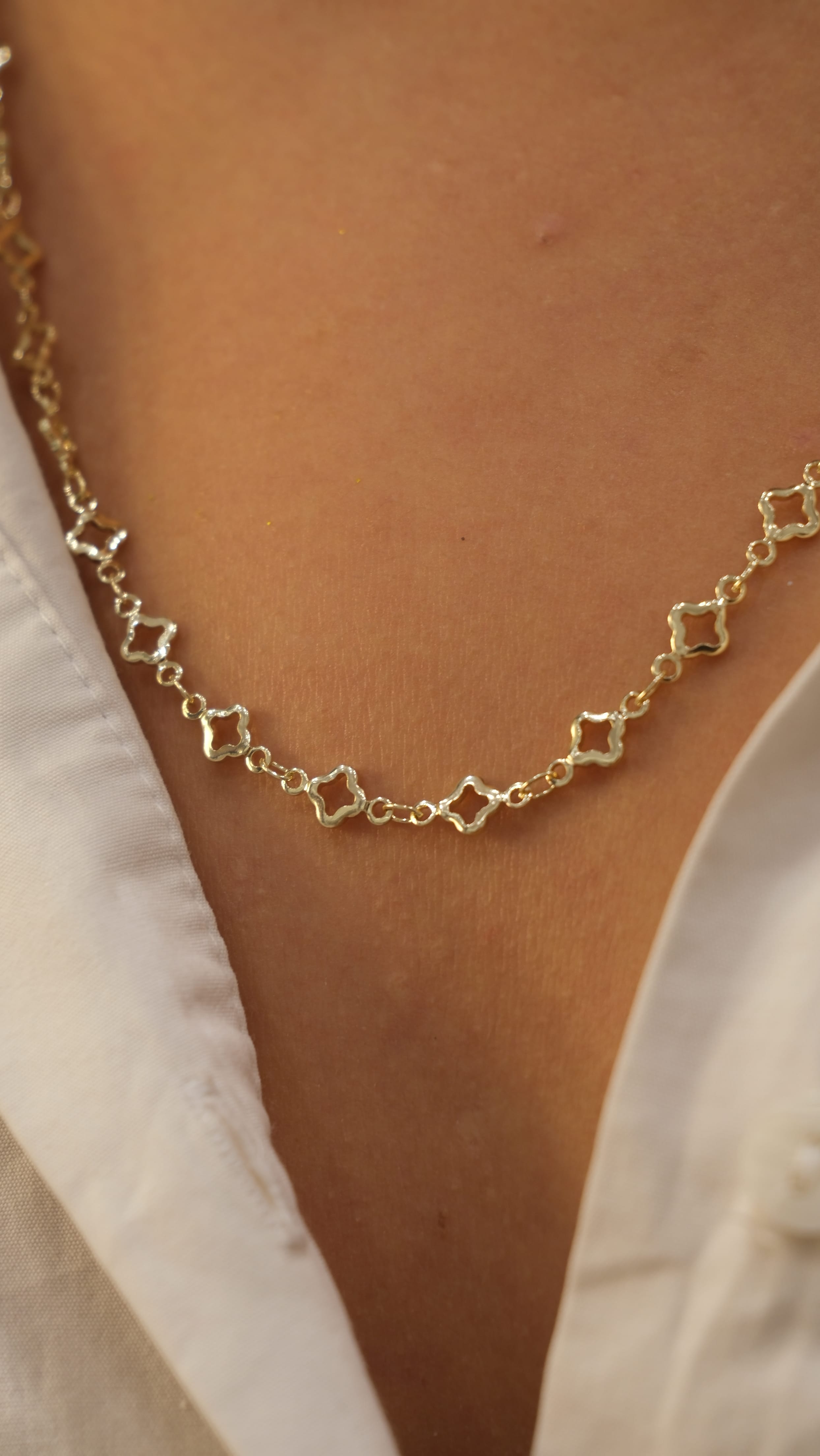 Gold Yonca Detay Zincir Kolye (50cm)