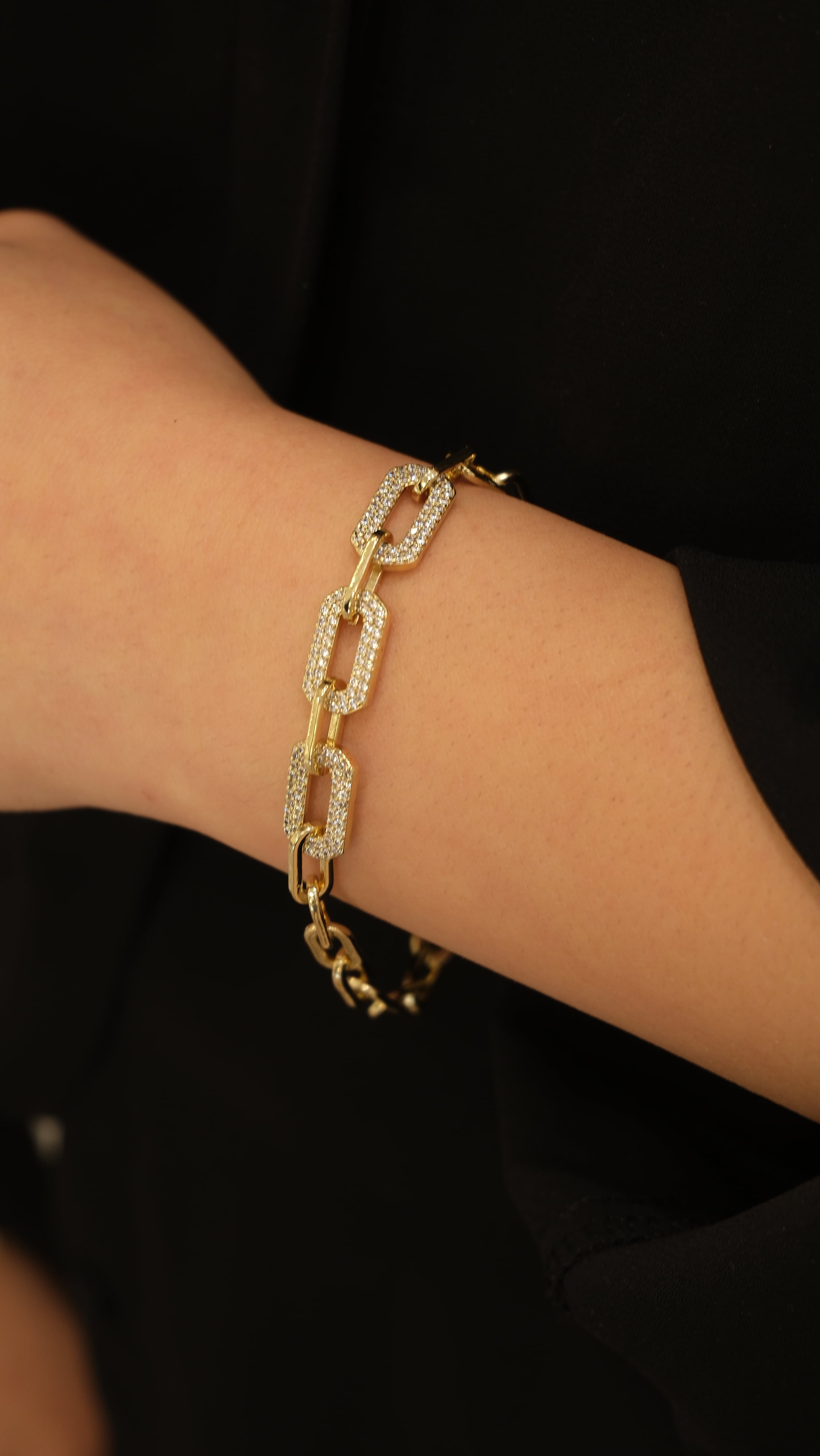 Gold 14K XP Zirkon Taş Kalın Ataç Bileklik