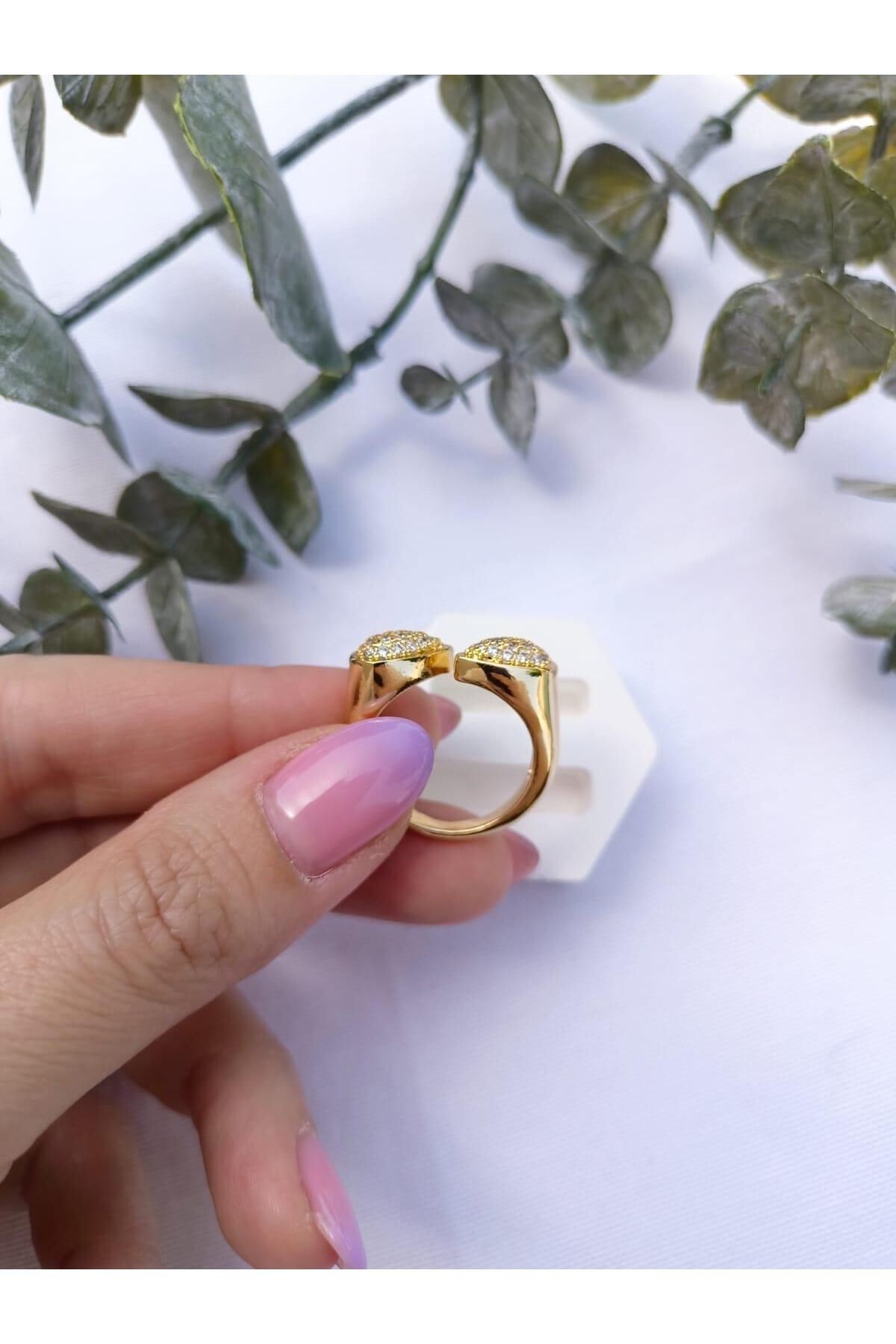 Gold Zirkon Taş Damla Ayarlanabilir Yüzük