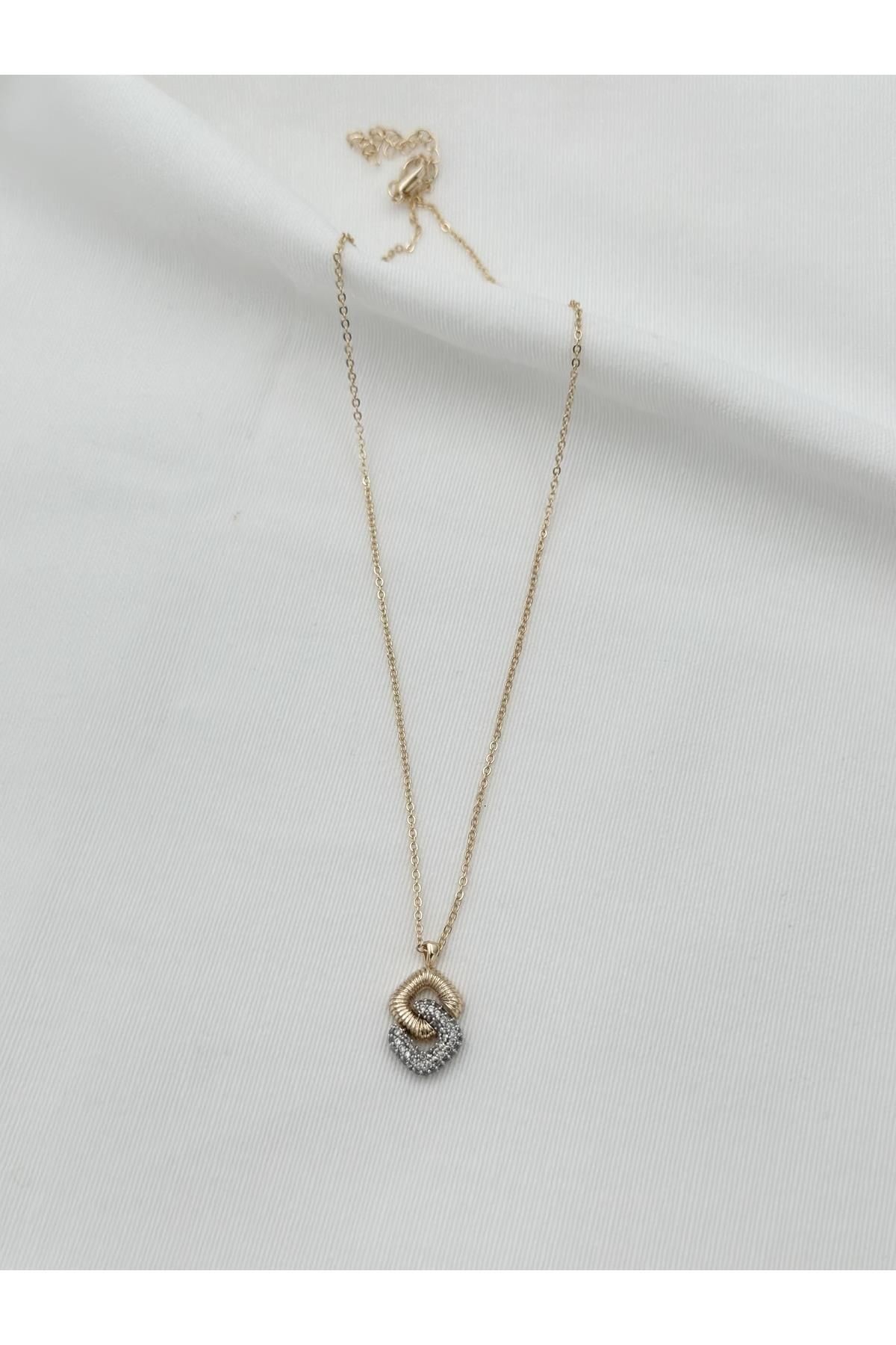 Gold Özel Seri Zirkon Taş İç İçe Geçmeli Kolye
