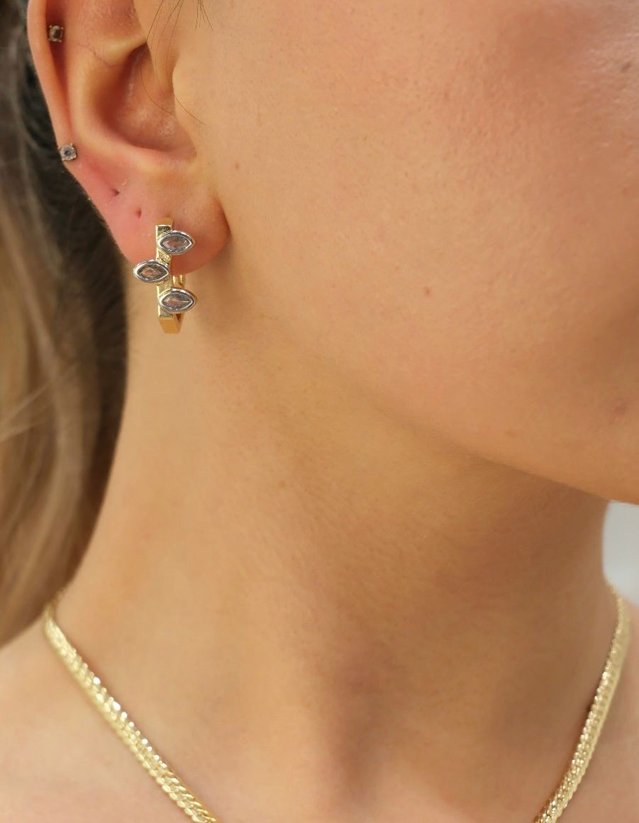 Gold Üç Damla Tasarım 14k Halka Küpe