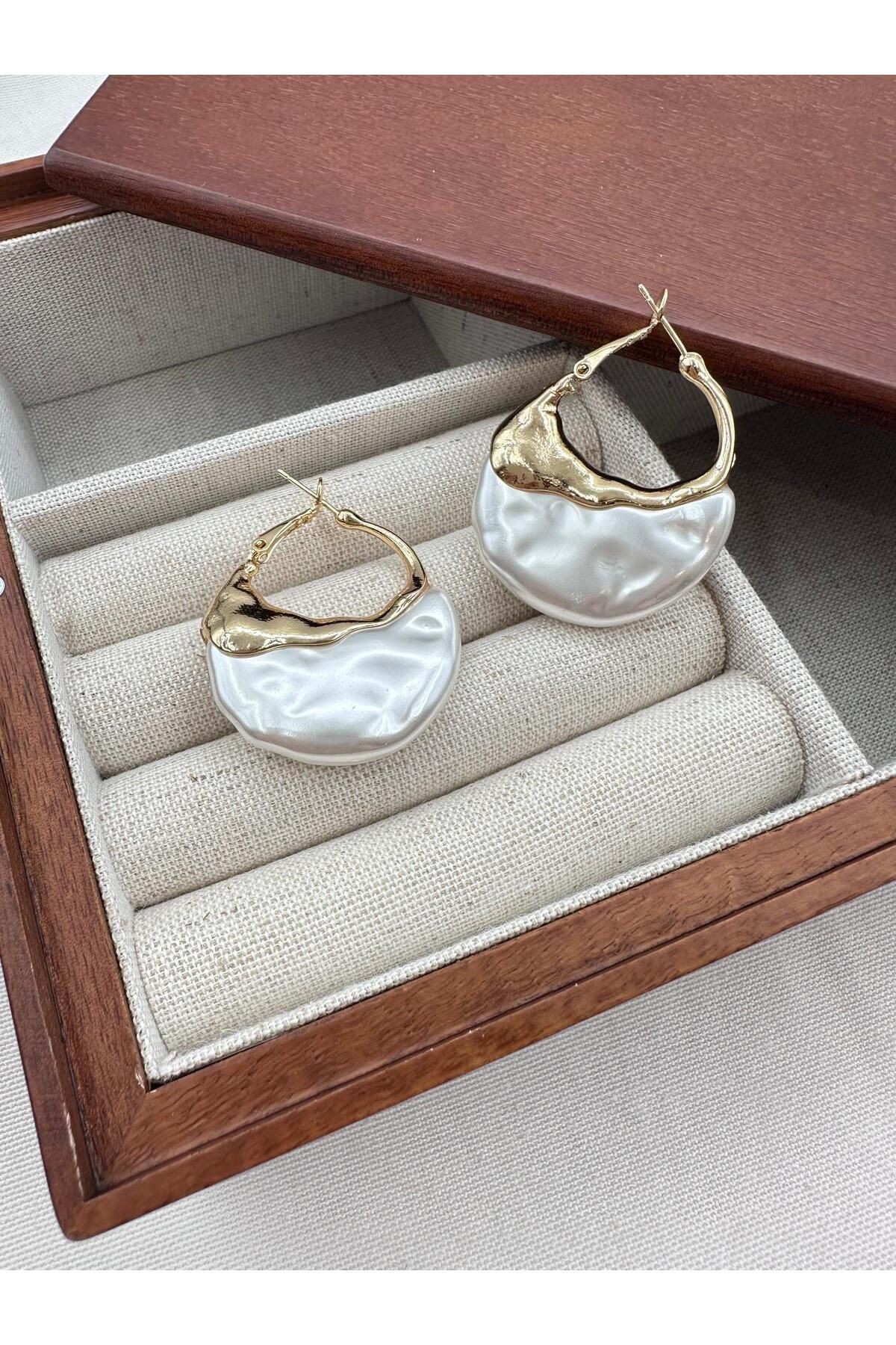 Gold İnci Sepet Görünüm Vintage Küpe