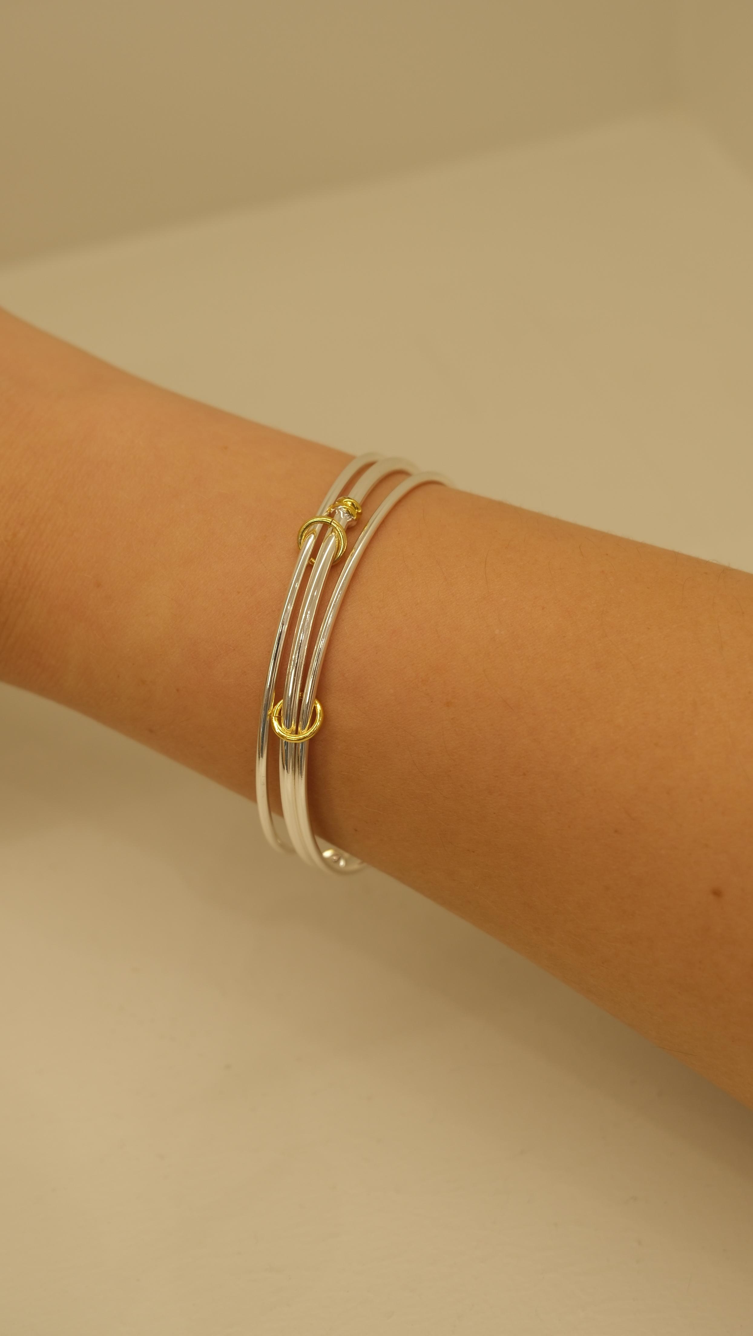 Silver Gold Halka Detaylı Üçlü Tasarım Bilezik