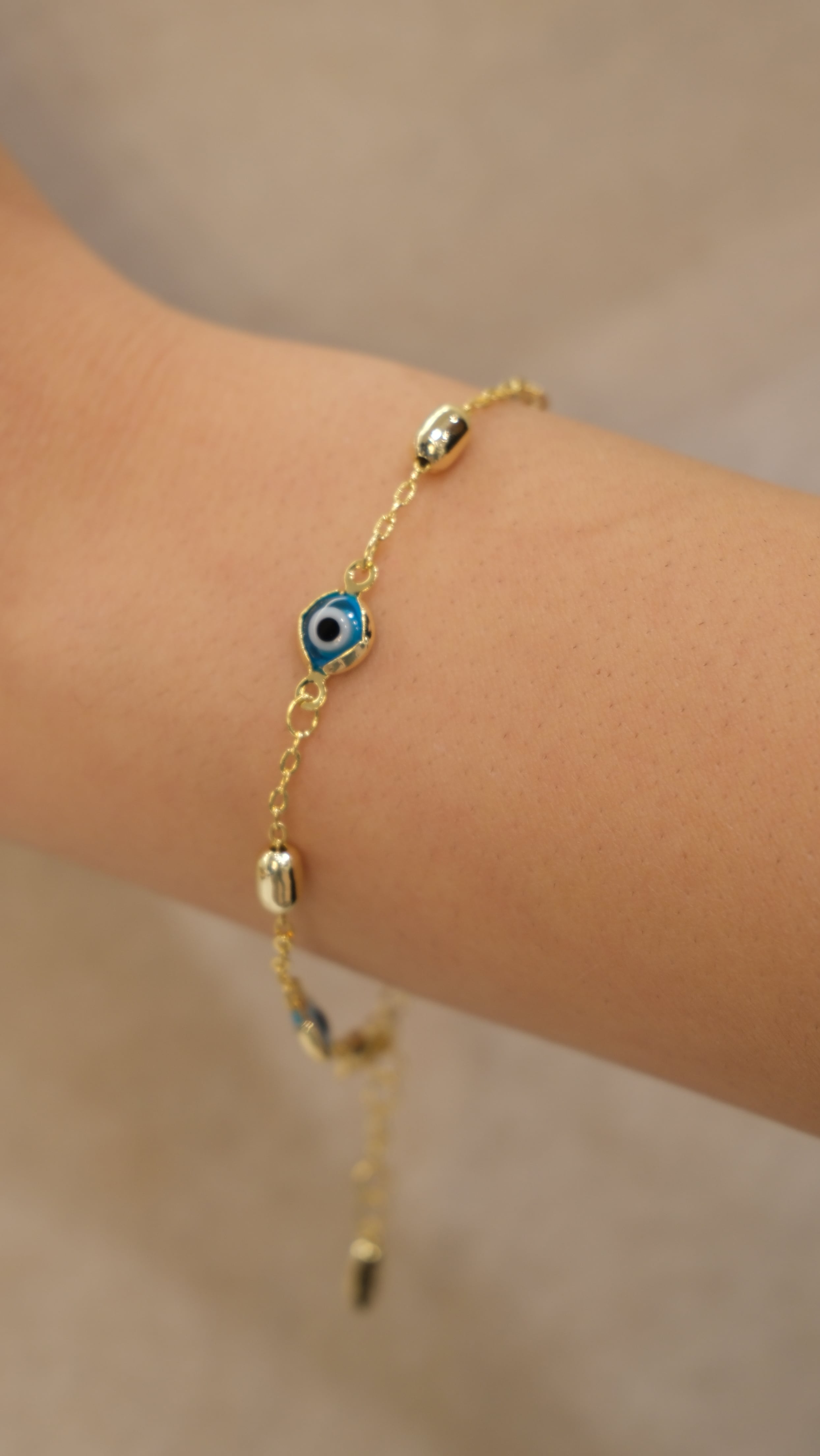 Gold 14k XP Topçuk ve Nazar Boncuk Detay Bileklik