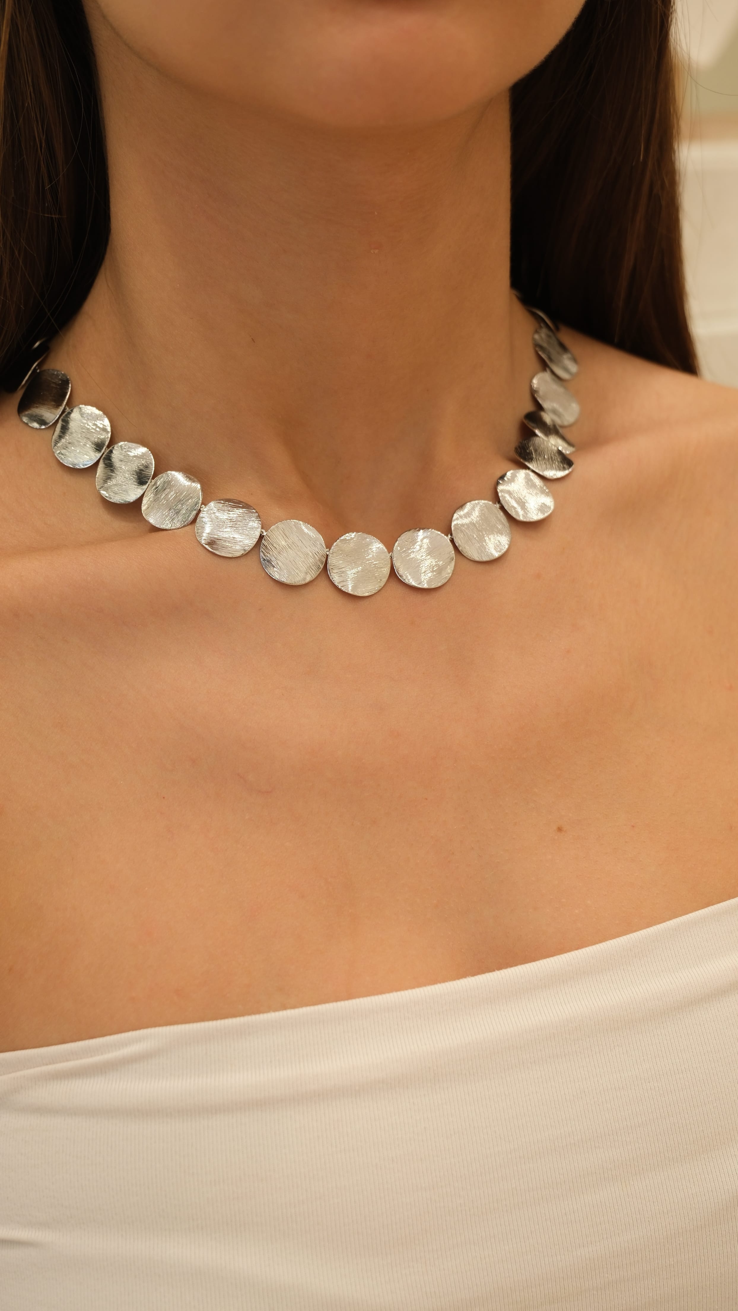 Silver Yuvarlak Model Tırtıklı Plaka Kolye