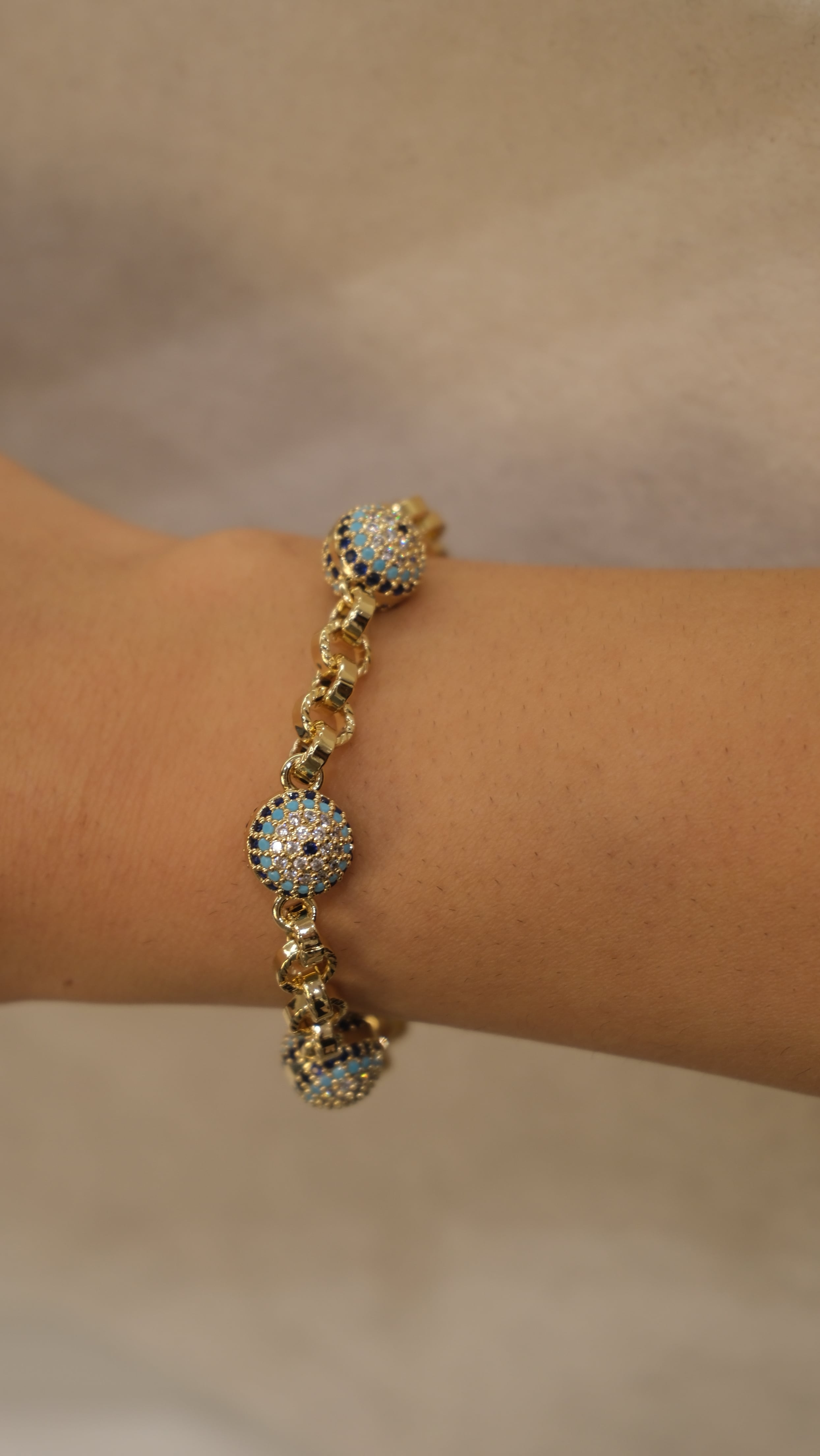 Gold 14k XP Zirkon Taş Nazar Boncuk Bileklik