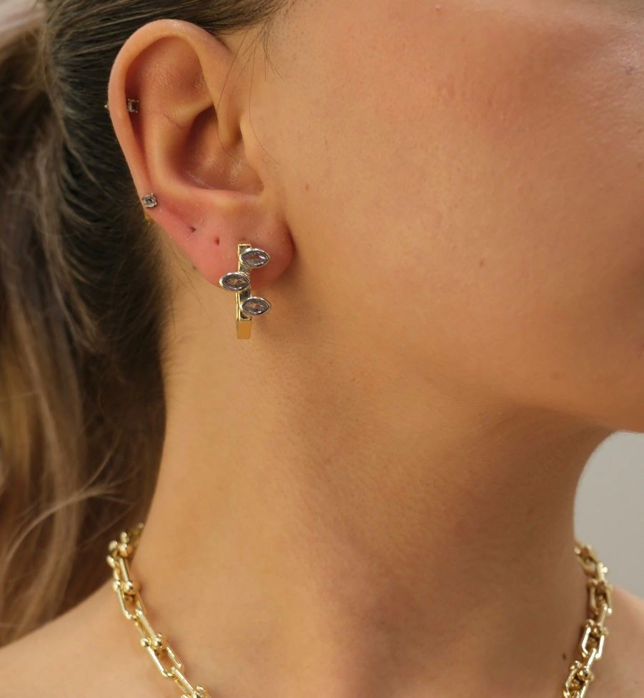 Gold Üç Damla Tasarım 14k Halka Küpe