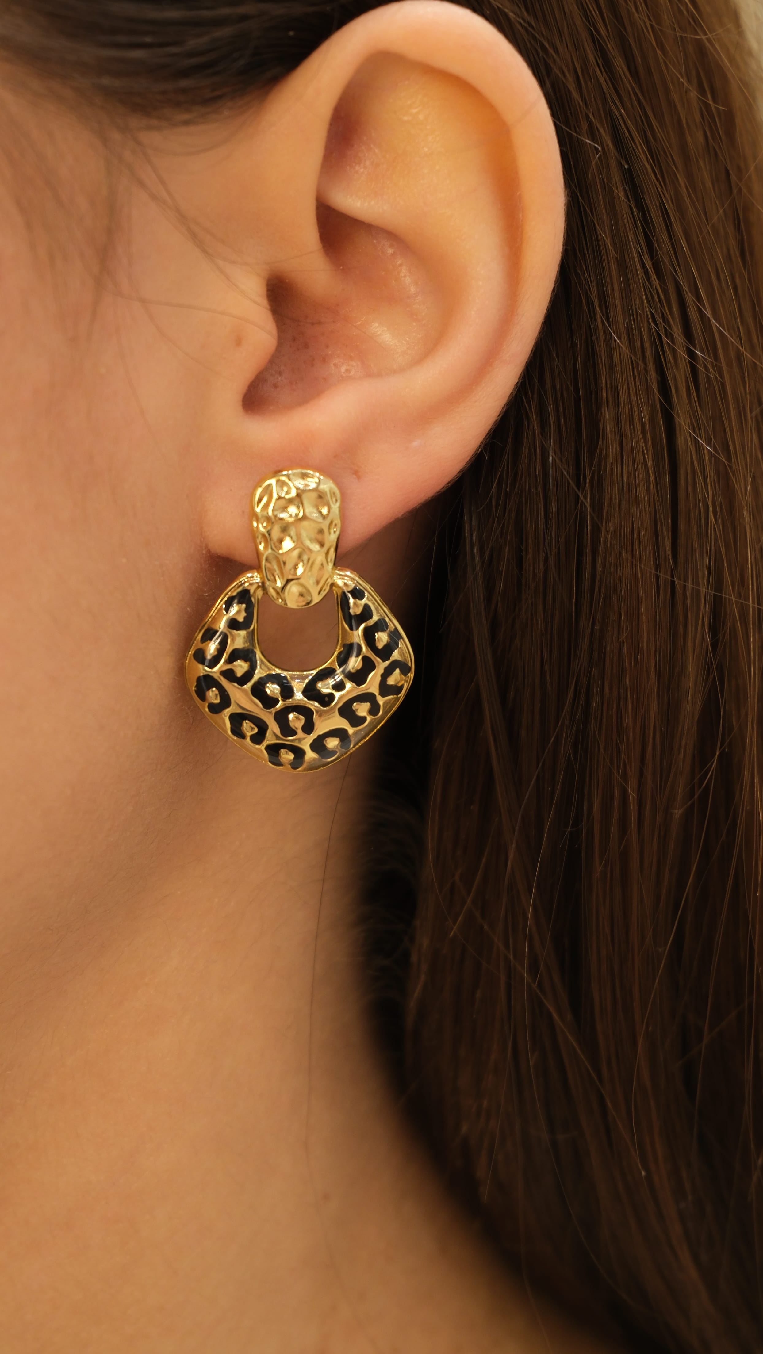 Gold Leopar Desen Vintage Küpe