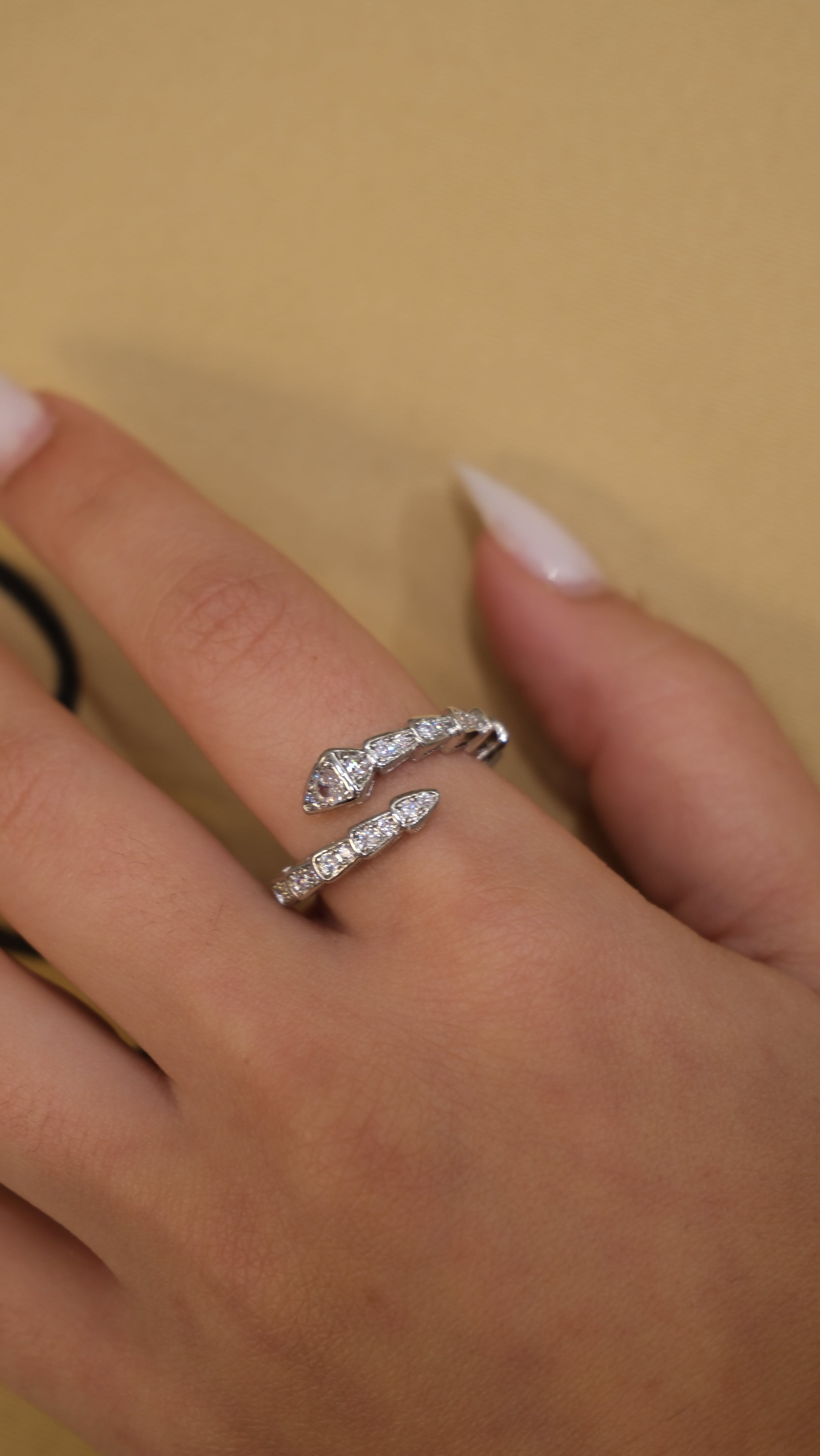 Yılan Model Zirkon Taş Ayarlanabilir Yüzük - Silver