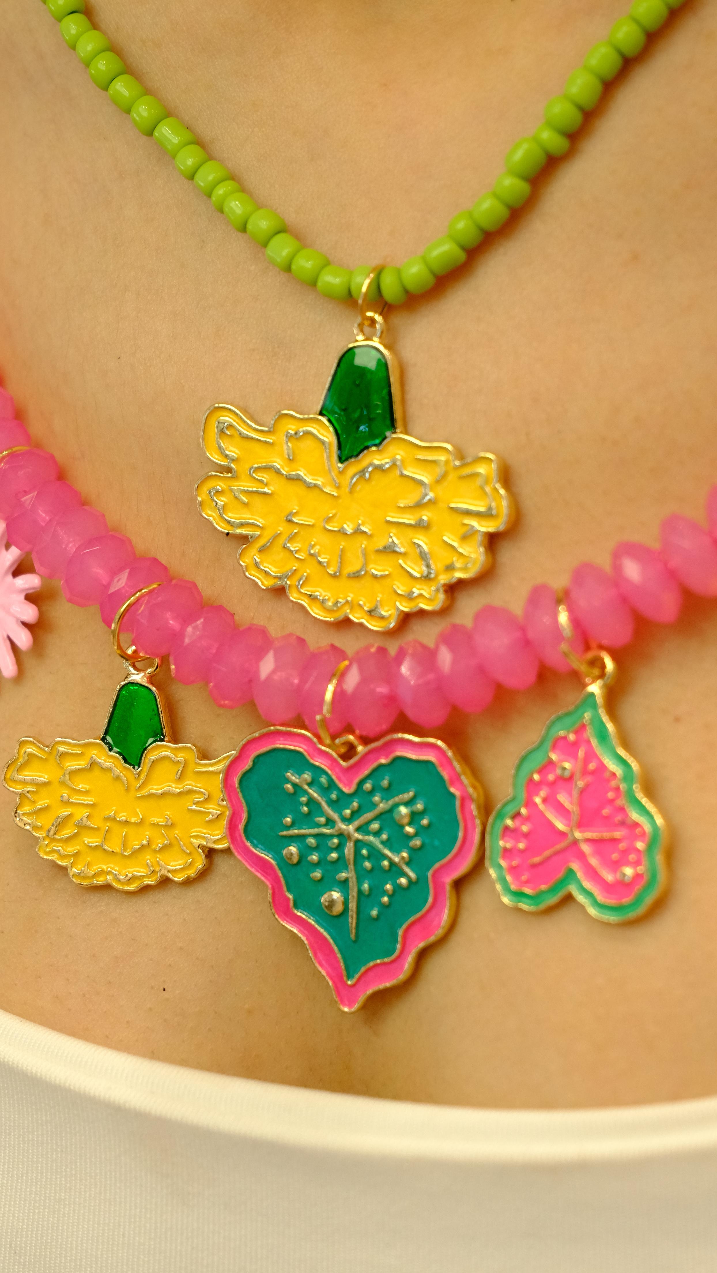 Charm Detay Pembe Kristal Boncuk 2'li Kolye