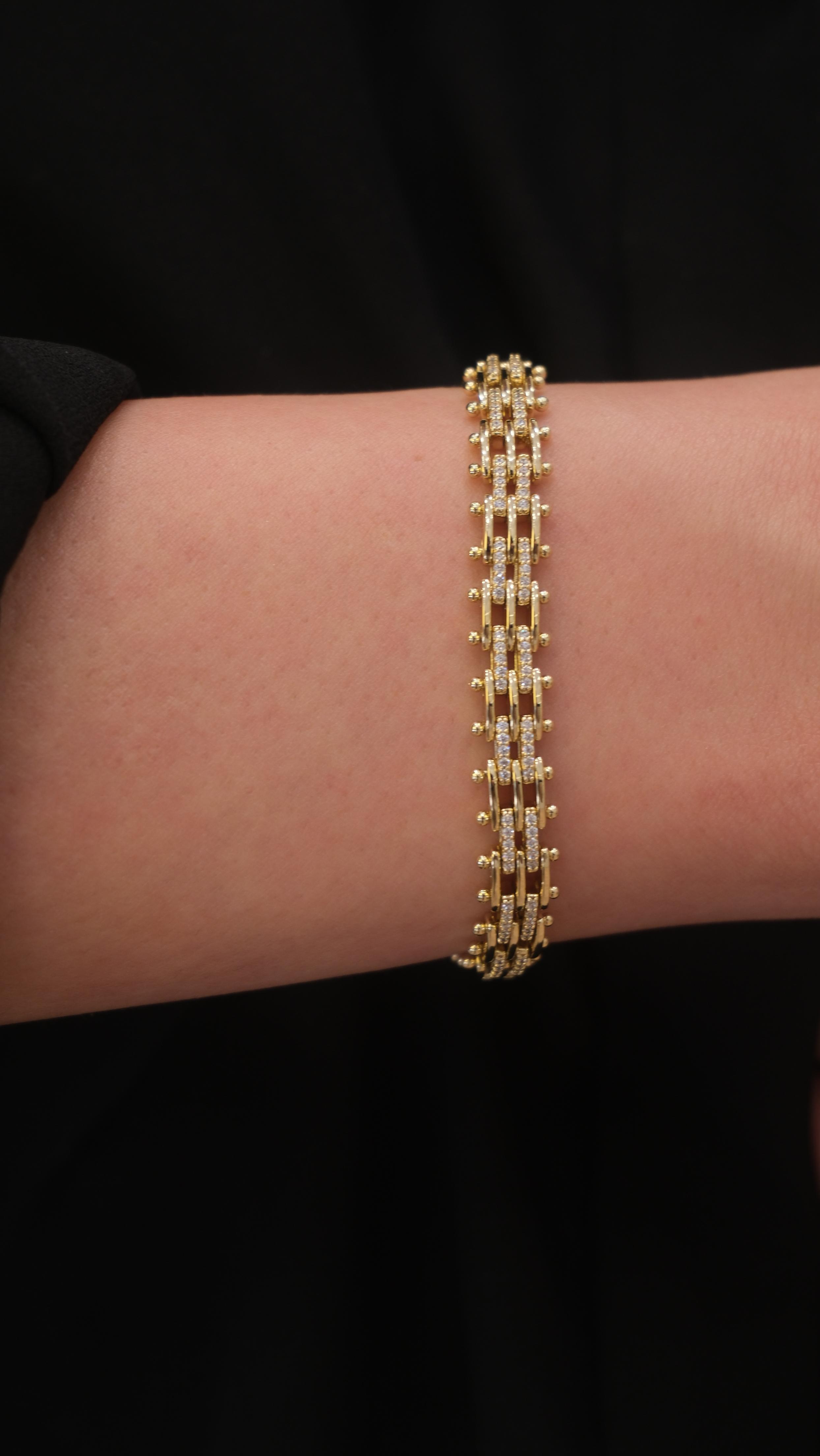 Gold 14K XP Zirkon Taş Topçuk Detaylı Bileklik