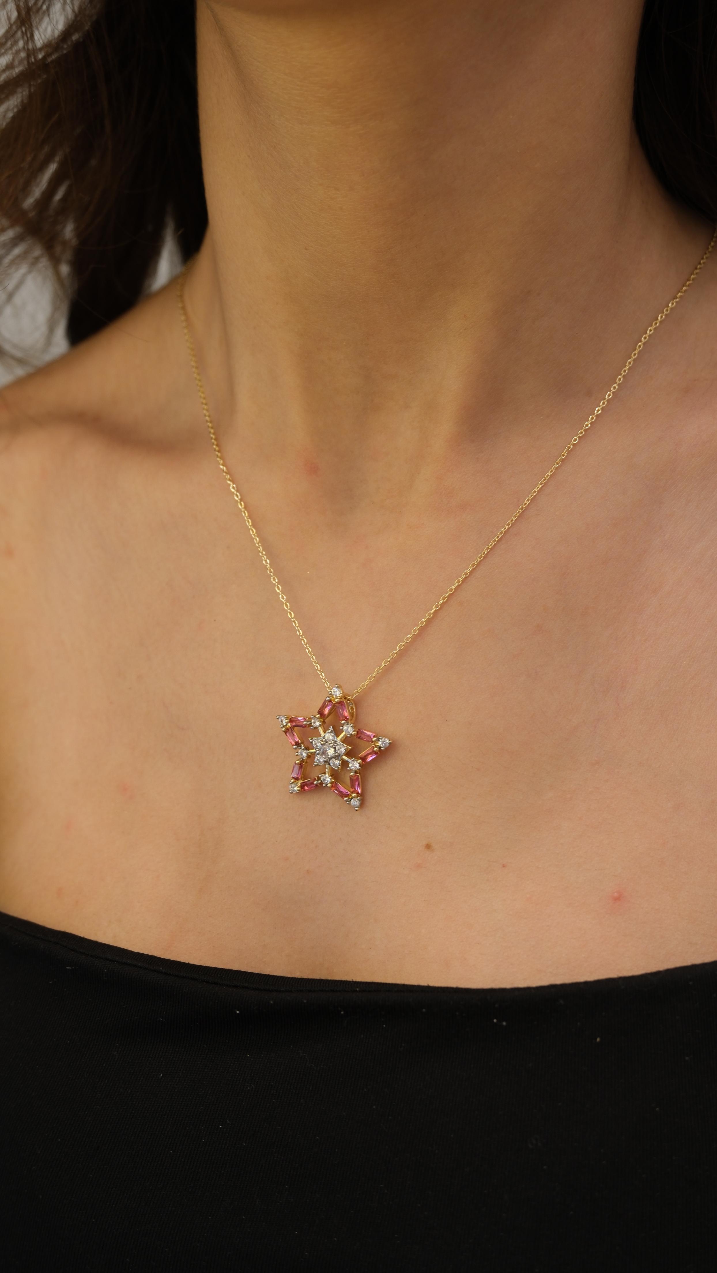 Gold Pembe Kristal Taş Yıldız Kolye
