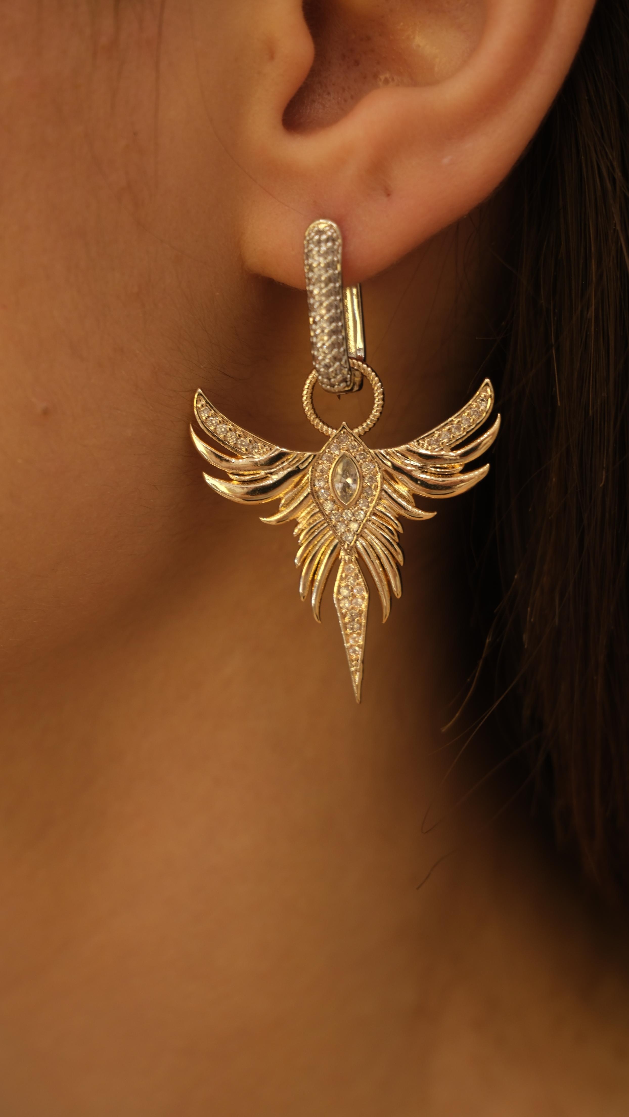 Gold Silver Zirkon Taş Anka Kuşu Küpe