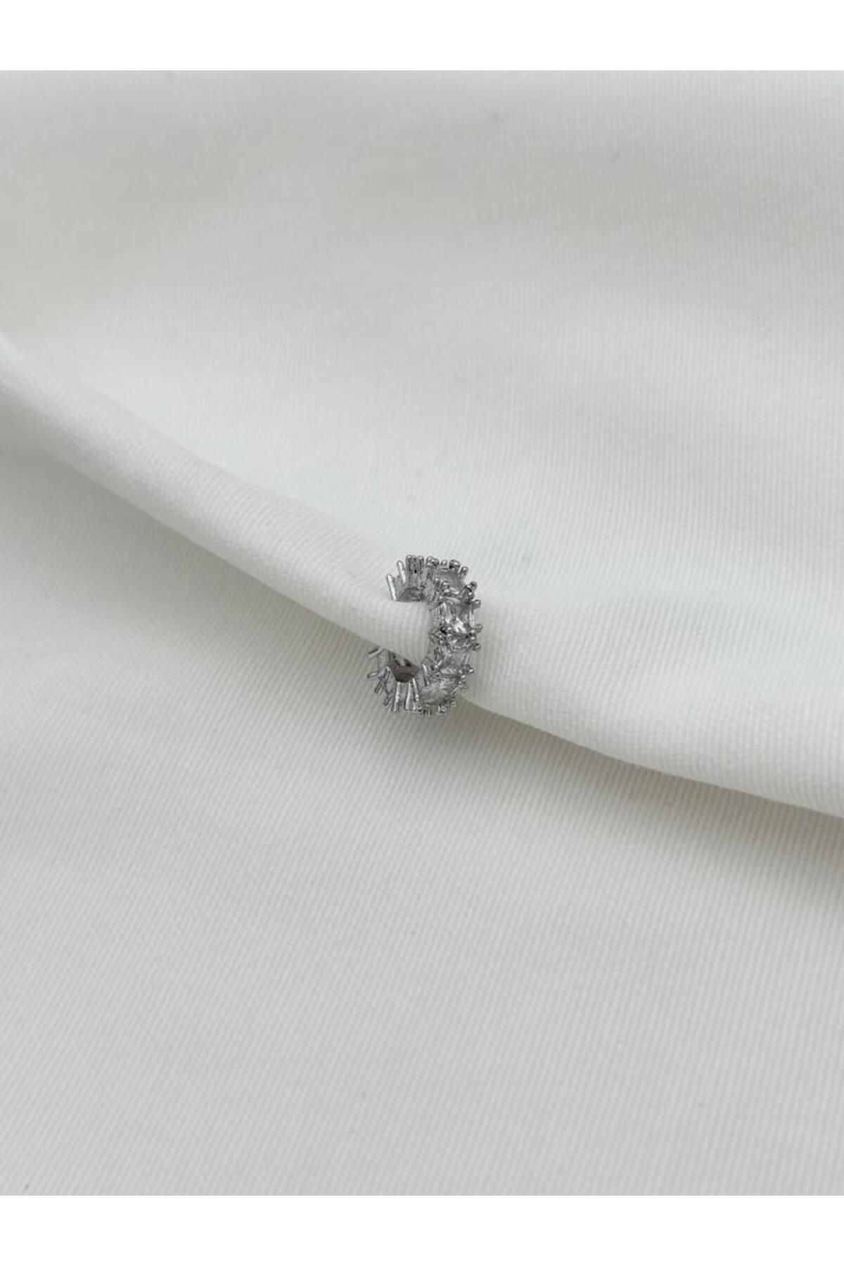 Gold Silver Özel Seri Kare Baget Taşlı Earcuff Kıkırdak Küpe