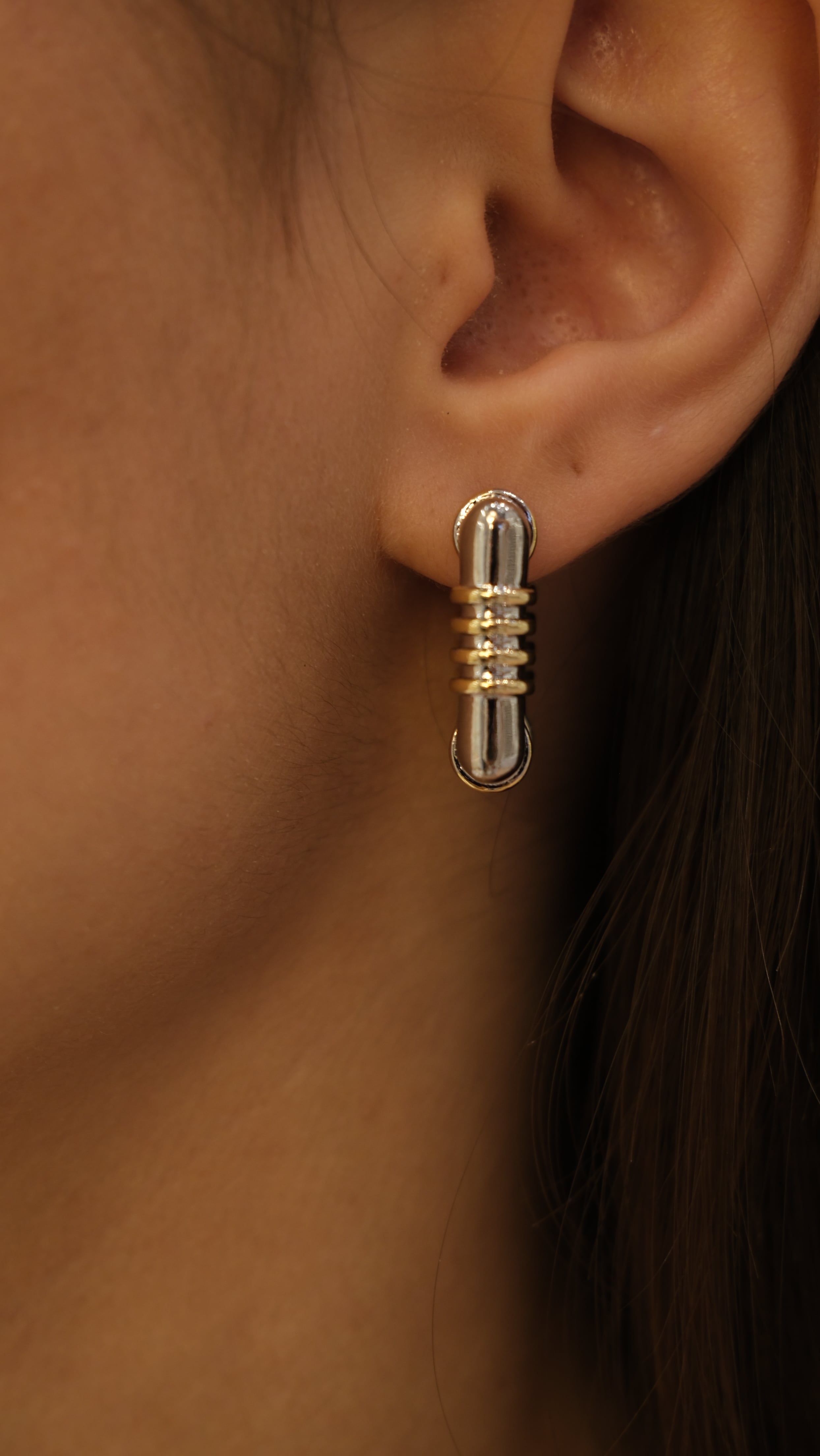 Silver Gold Çizgi Detay Tasarım Halka Küpe