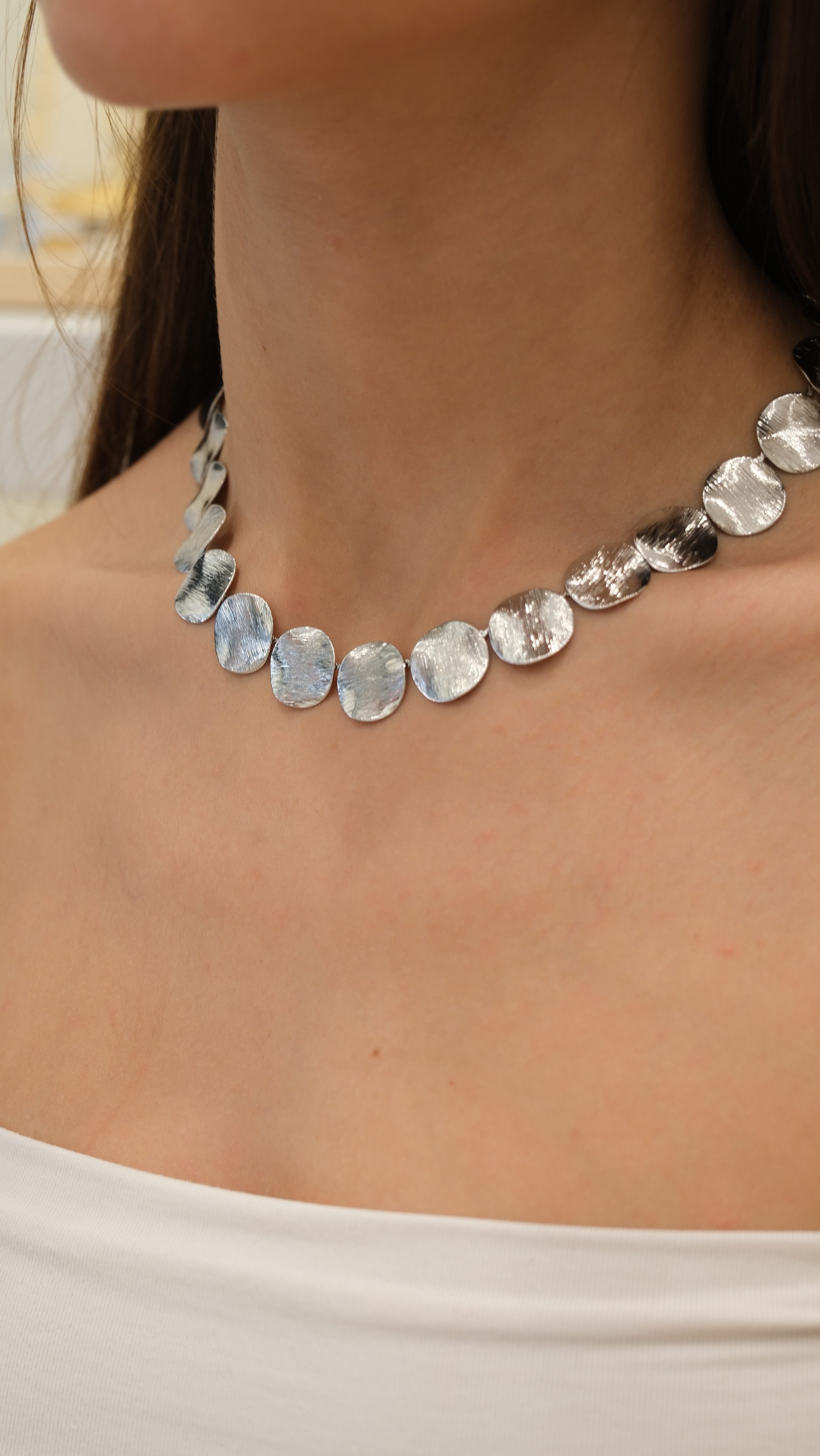 Silver Yuvarlak Model Tırtıklı Plaka Kolye