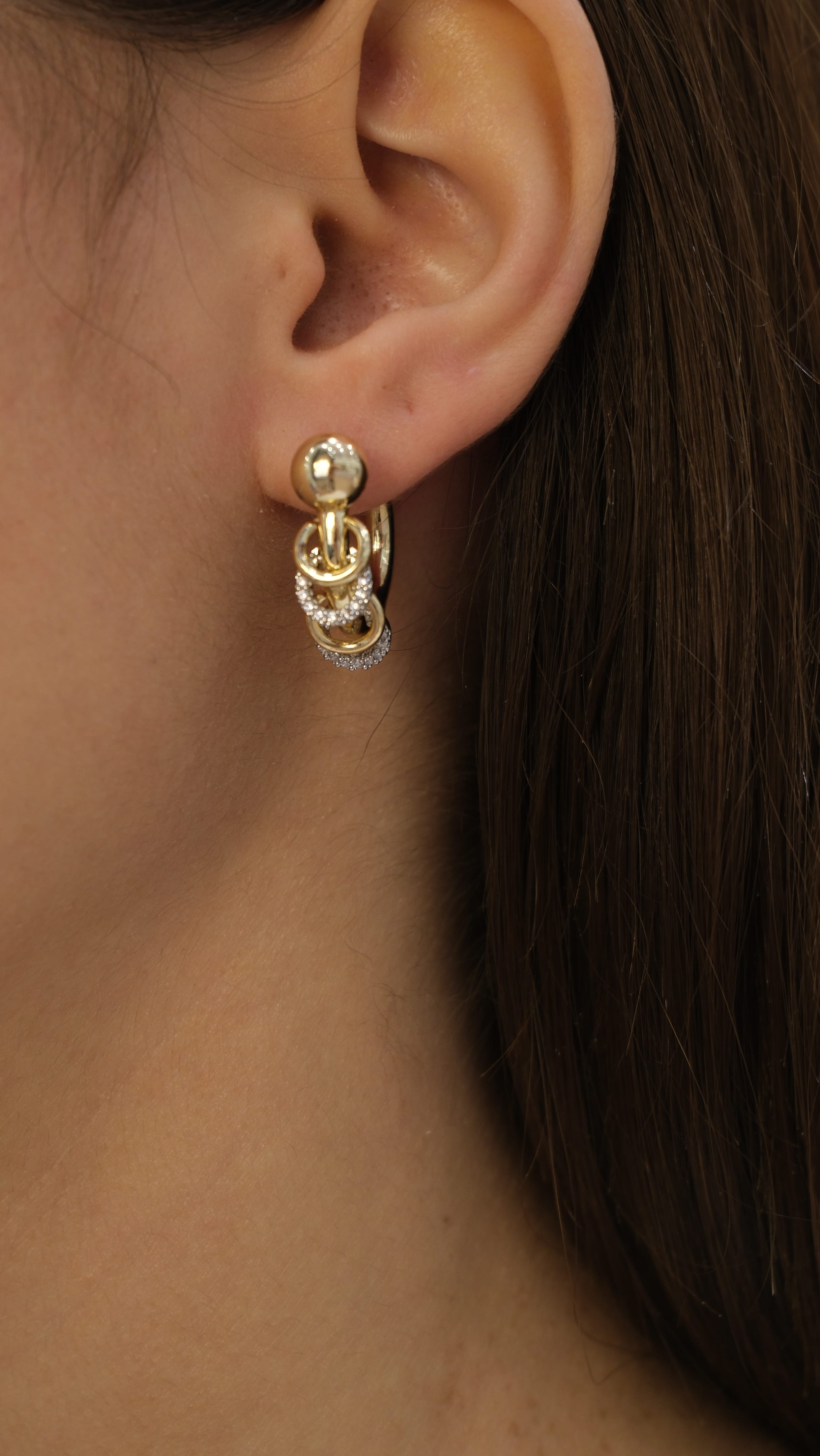 Gold Zirkon Taş Halka Tasarım Küpe