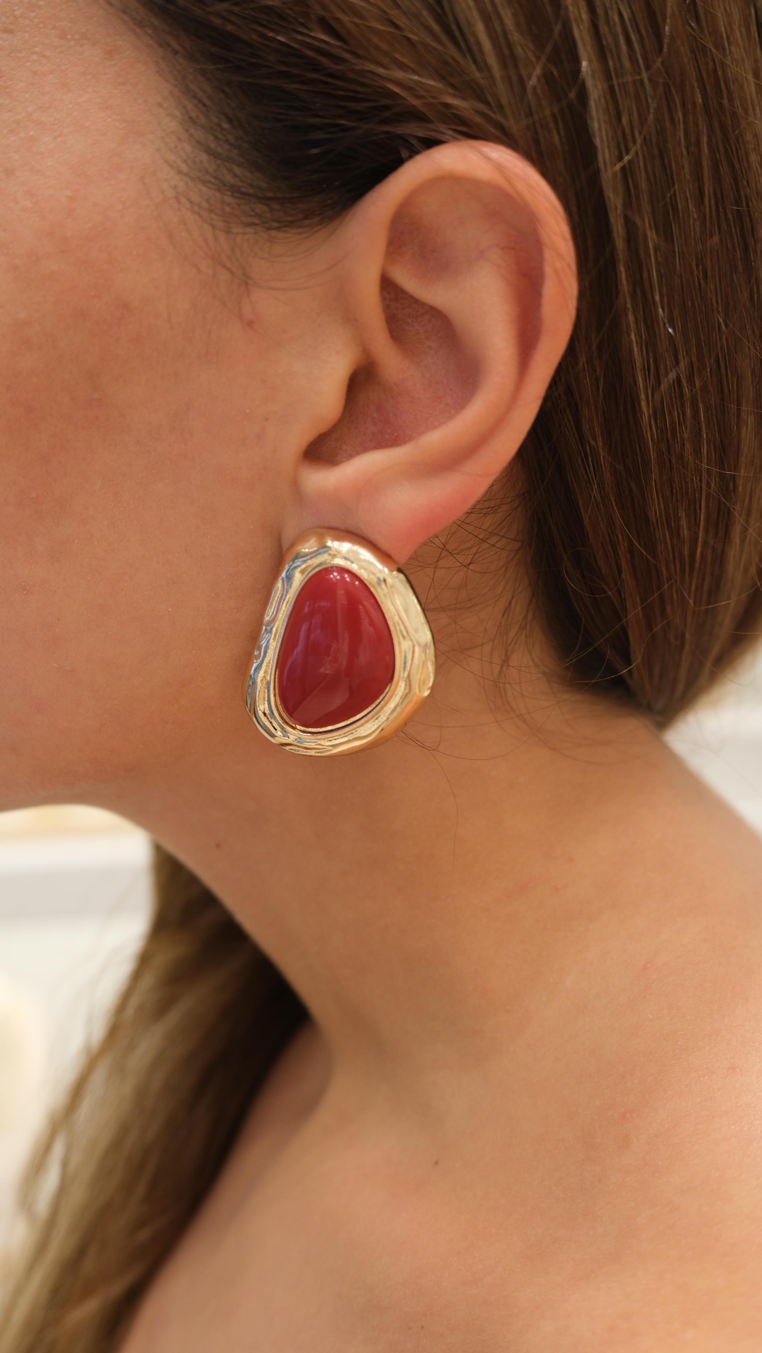 Gold Bombeli Renkli Vintage Küpe - gold-bordo