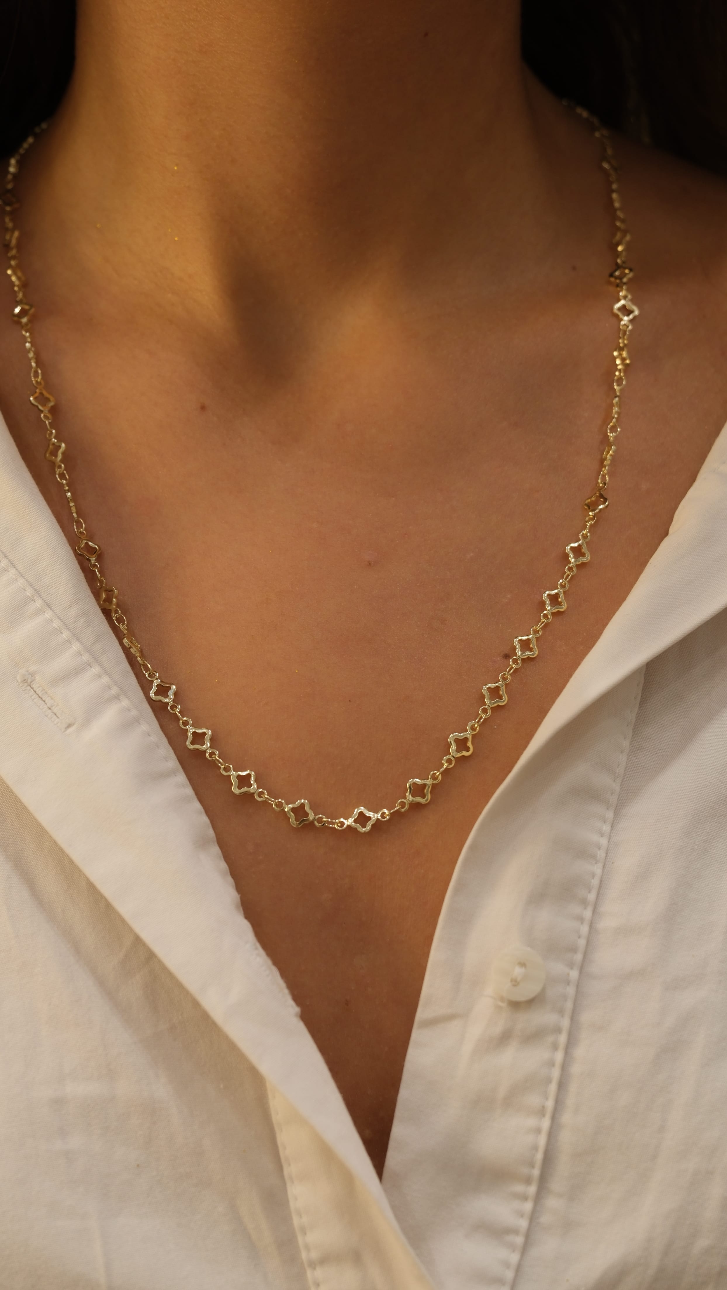 Gold Yonca Detay Zincir Kolye (50cm)