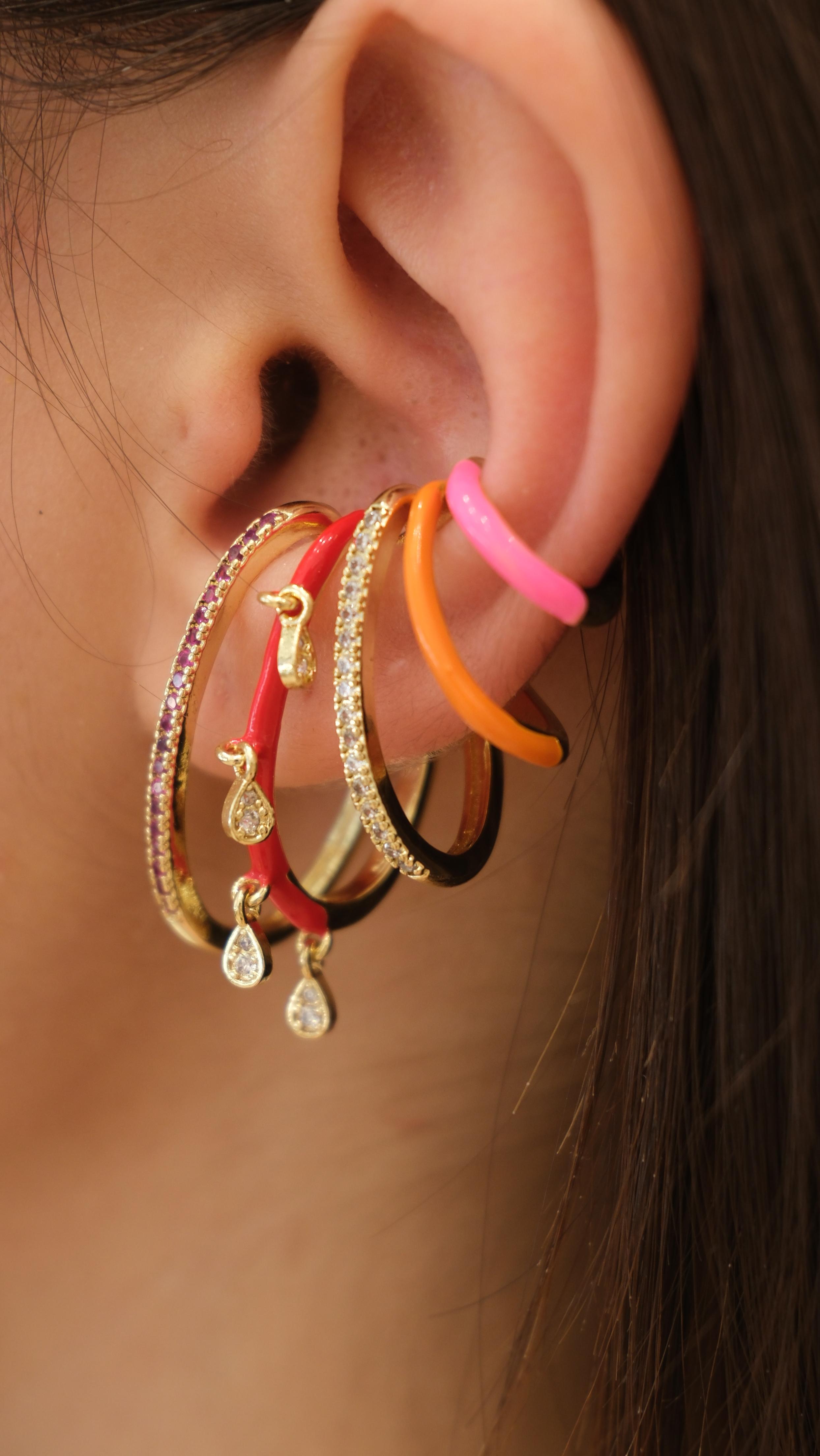 Renkli Mineli Dörtlü Görünüm Tasarım Earcuff Kıkırdak Küpe