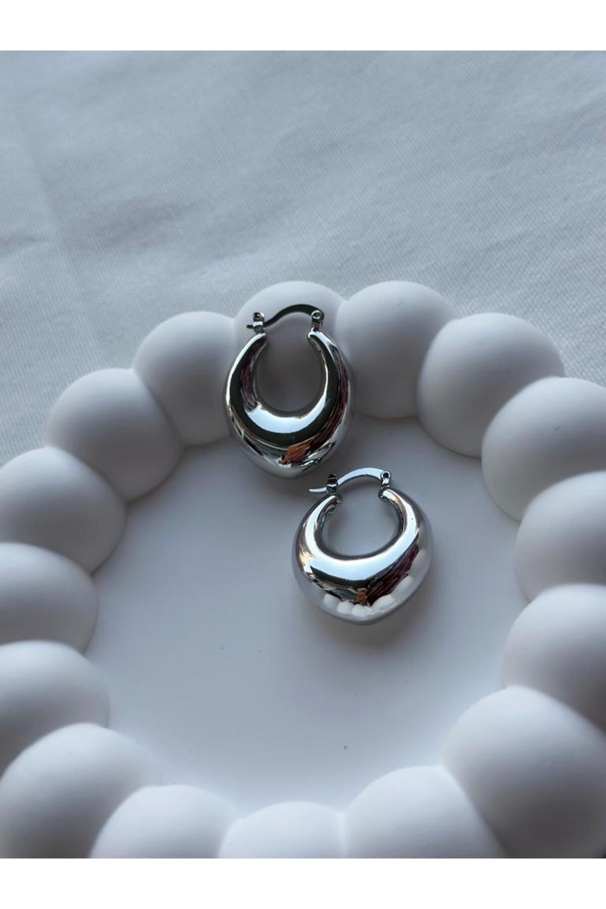 Gold Silver Özel Seri Bombeli Damla Plaka Vintage Halka Trend Küpe