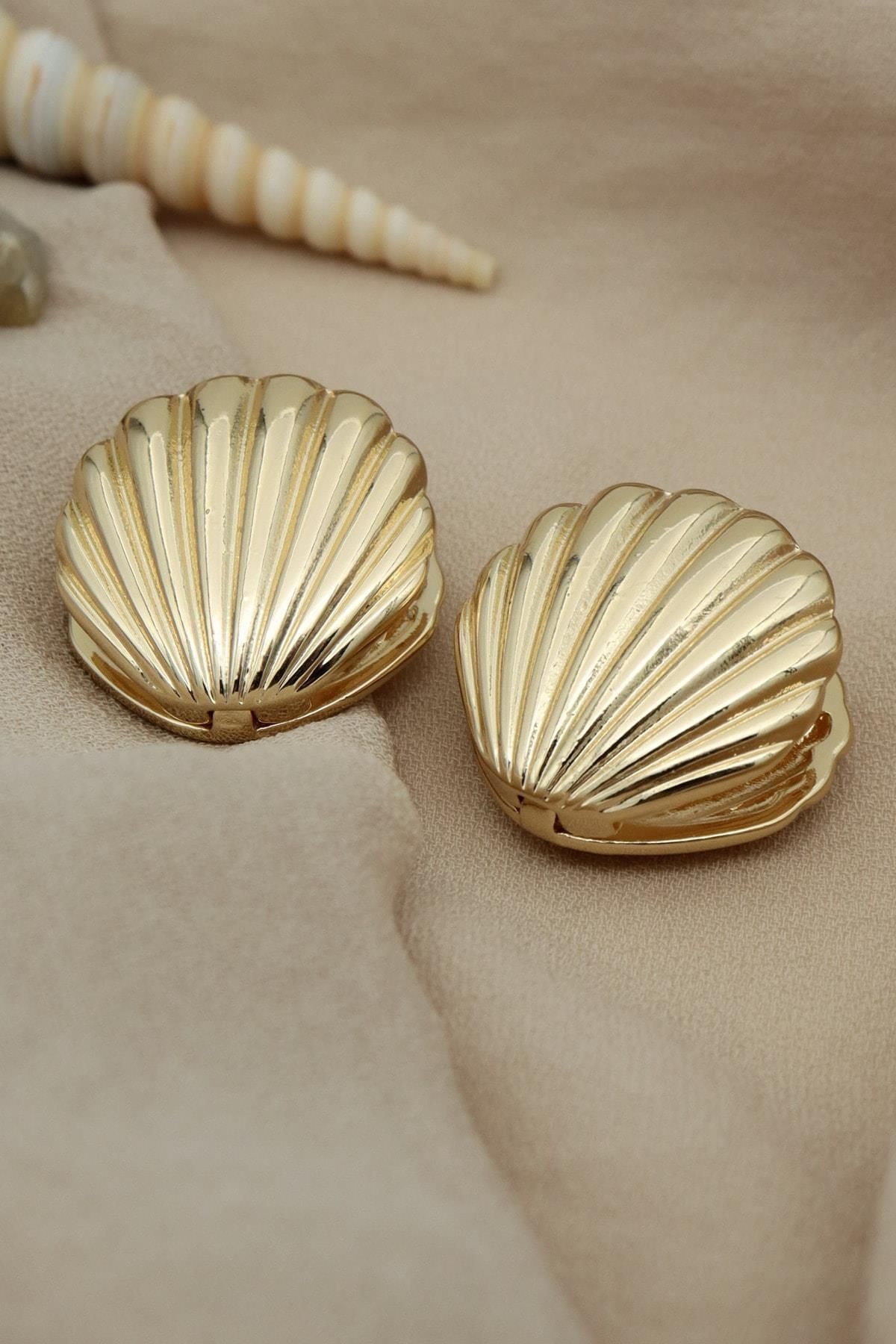 Gold Özel Tasarım Deniz Kabuğu İstiridye Küpe