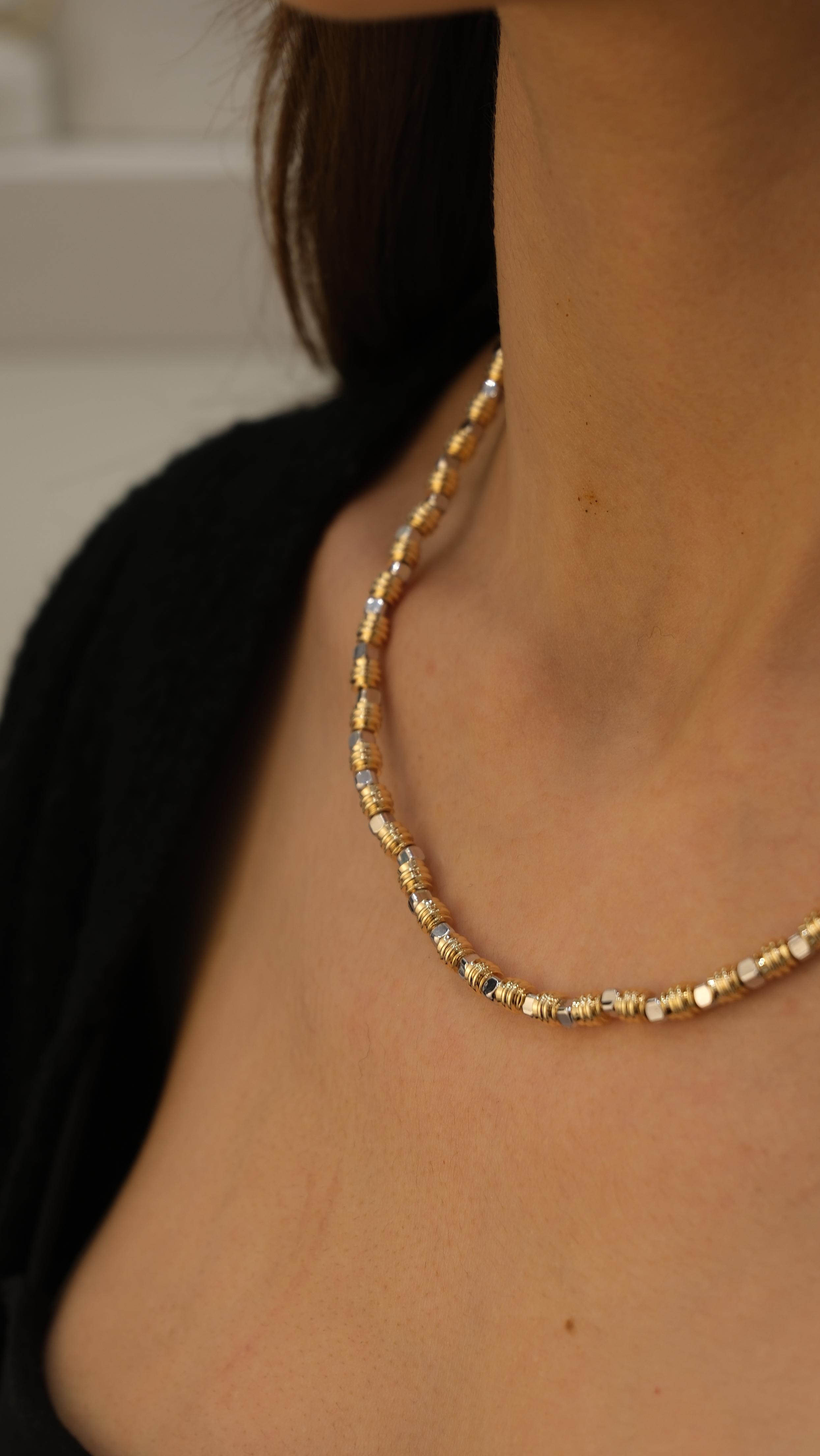 Gold ve Silver Tırtıklı Topçuk Özel Seri Kolye