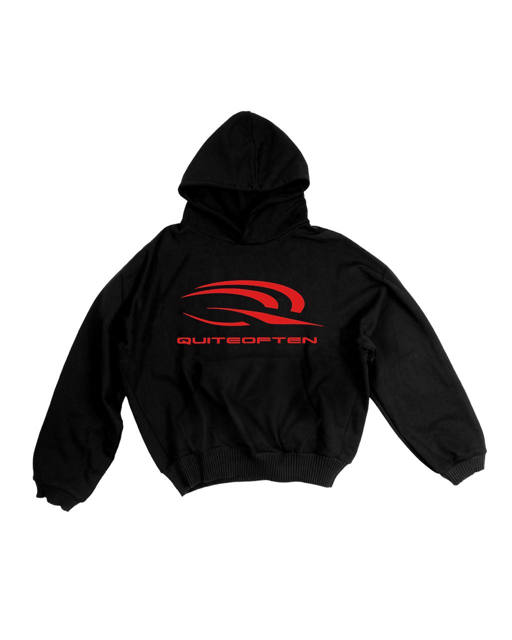 Red on Black Sports Logo Hoodie
