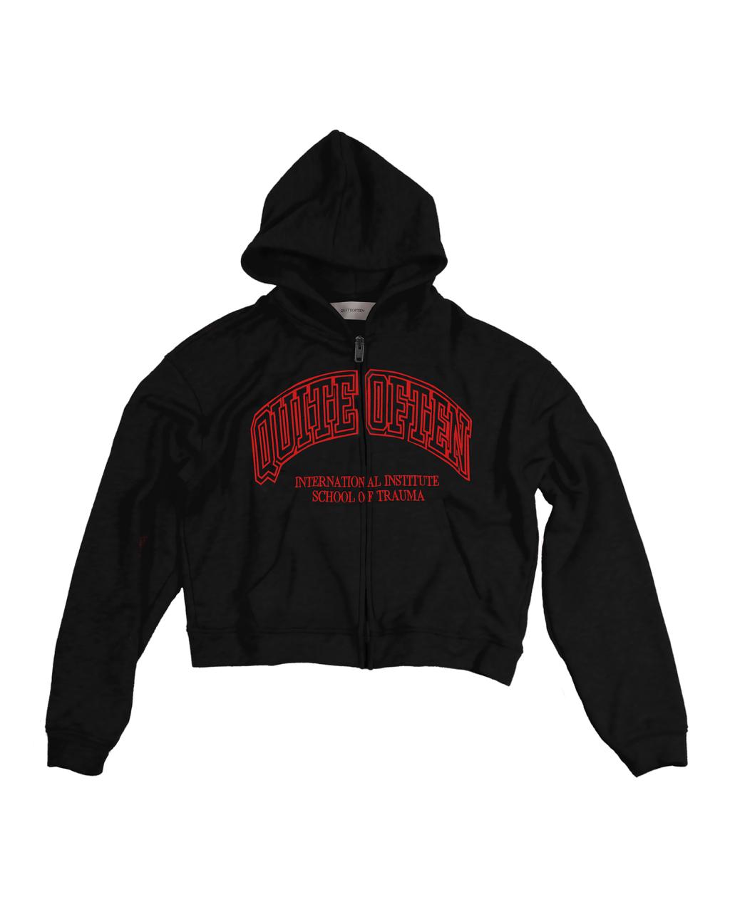 Red on Black College Zip Hoodie