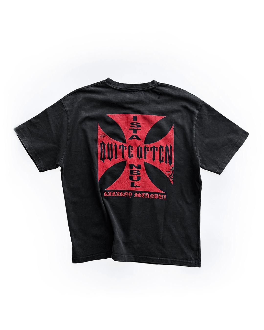 Black Distressed Cross Tee